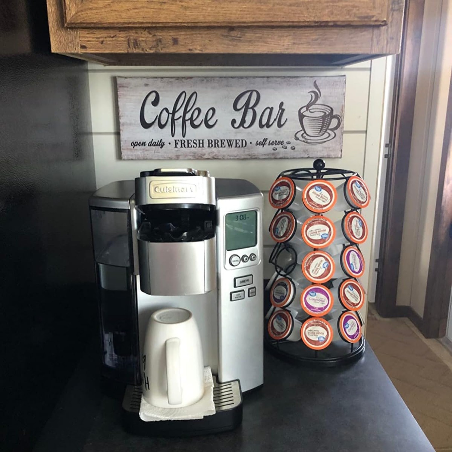 Rustic Wood Grain Coffee Station Decor – Retro Coffee Bar Signs for Kitchen -…
