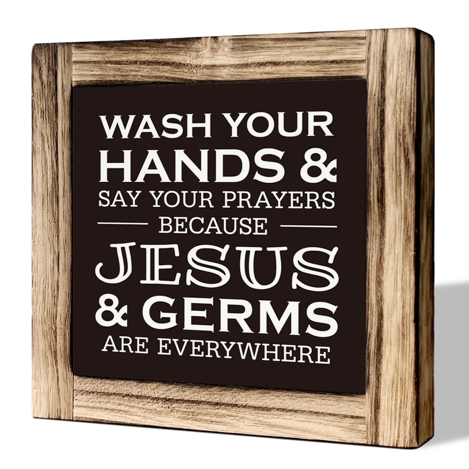 Christian Bathroom Sign – Wash Hands & Prayers, Rustic Wooden Tabletop Art, F…