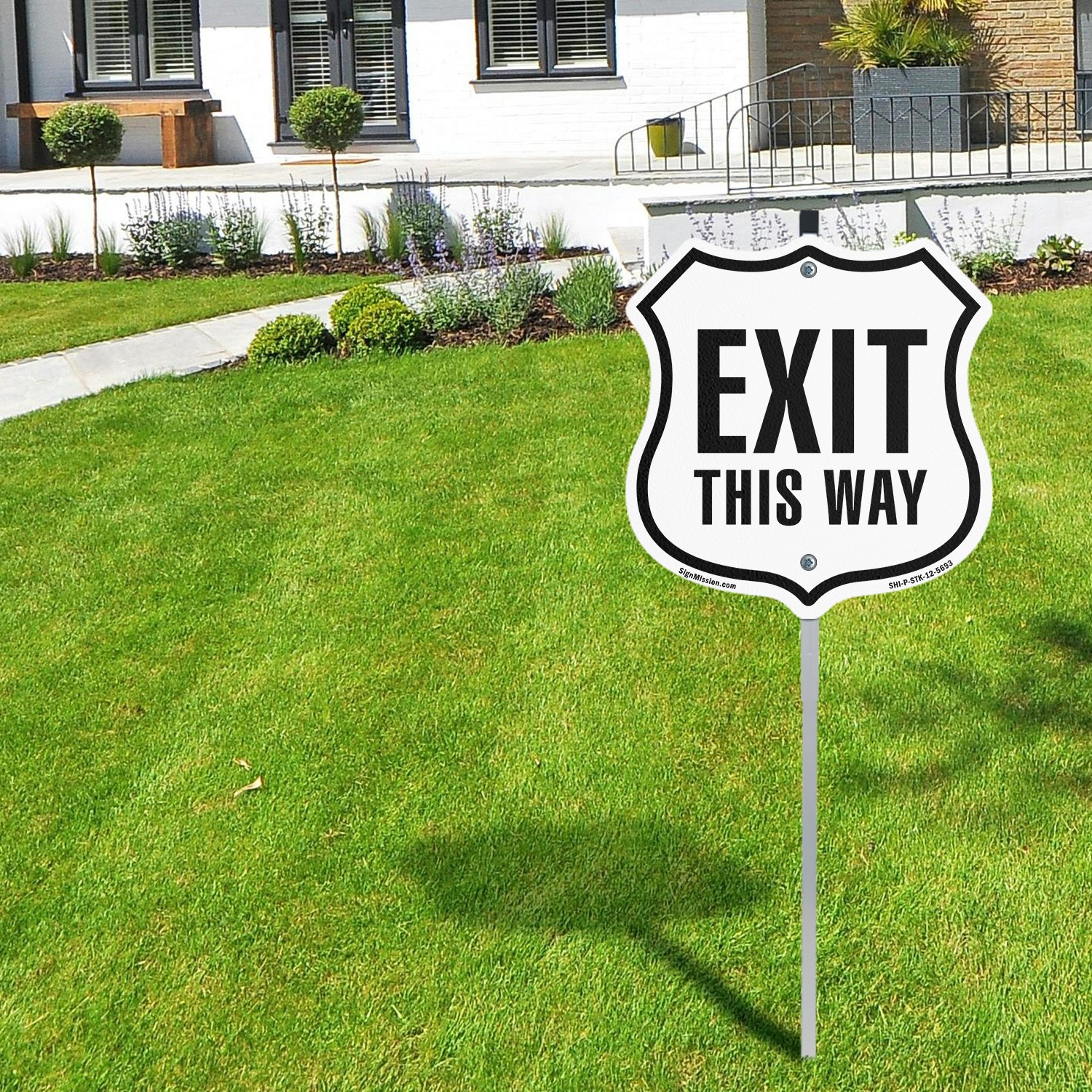 Exit This Way Shield Shaped Sign With Stake Weather Resistant Crafted in the USA
