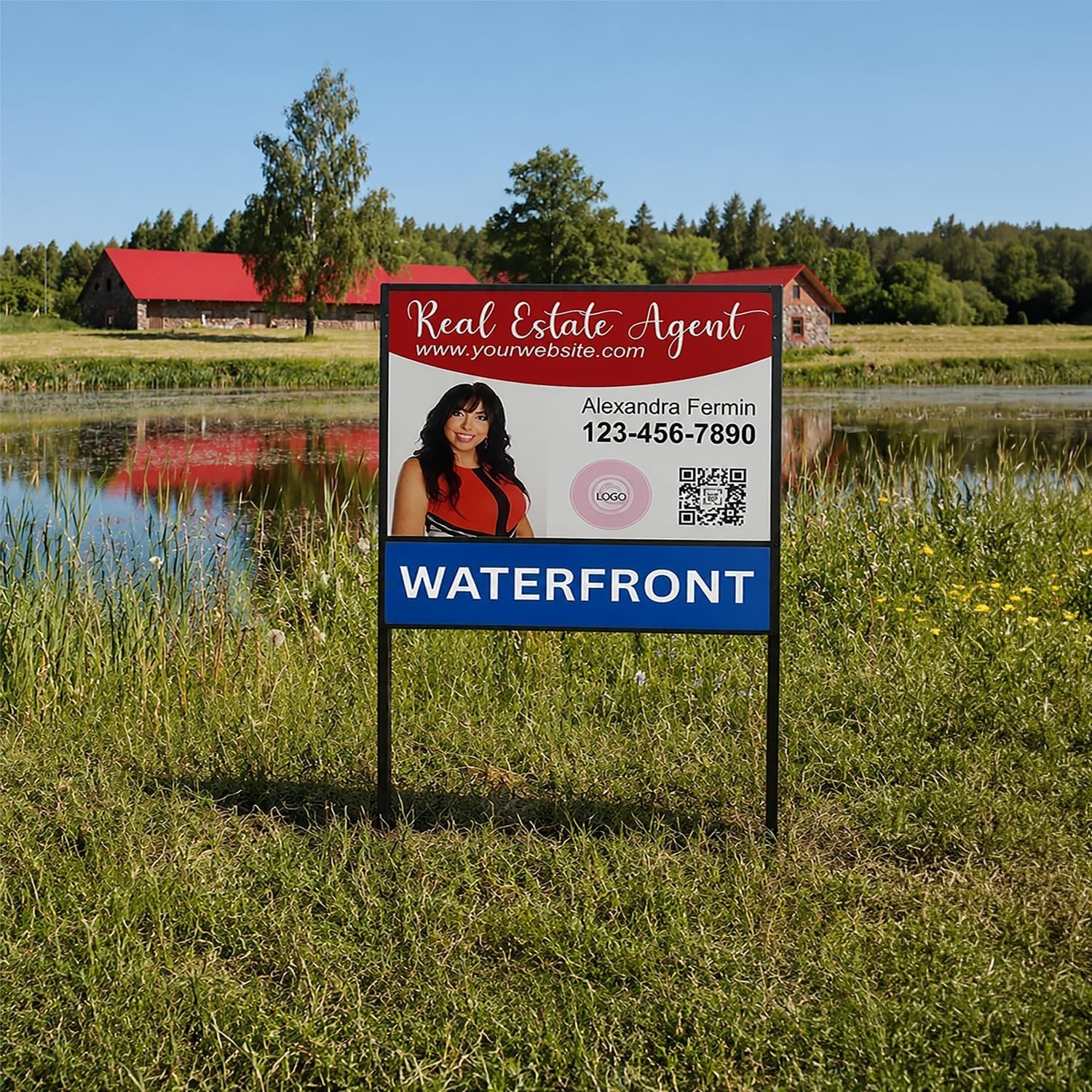 Real Estate Rider Sign 6×24 Aluminum Double-Sided Just Listed Blue