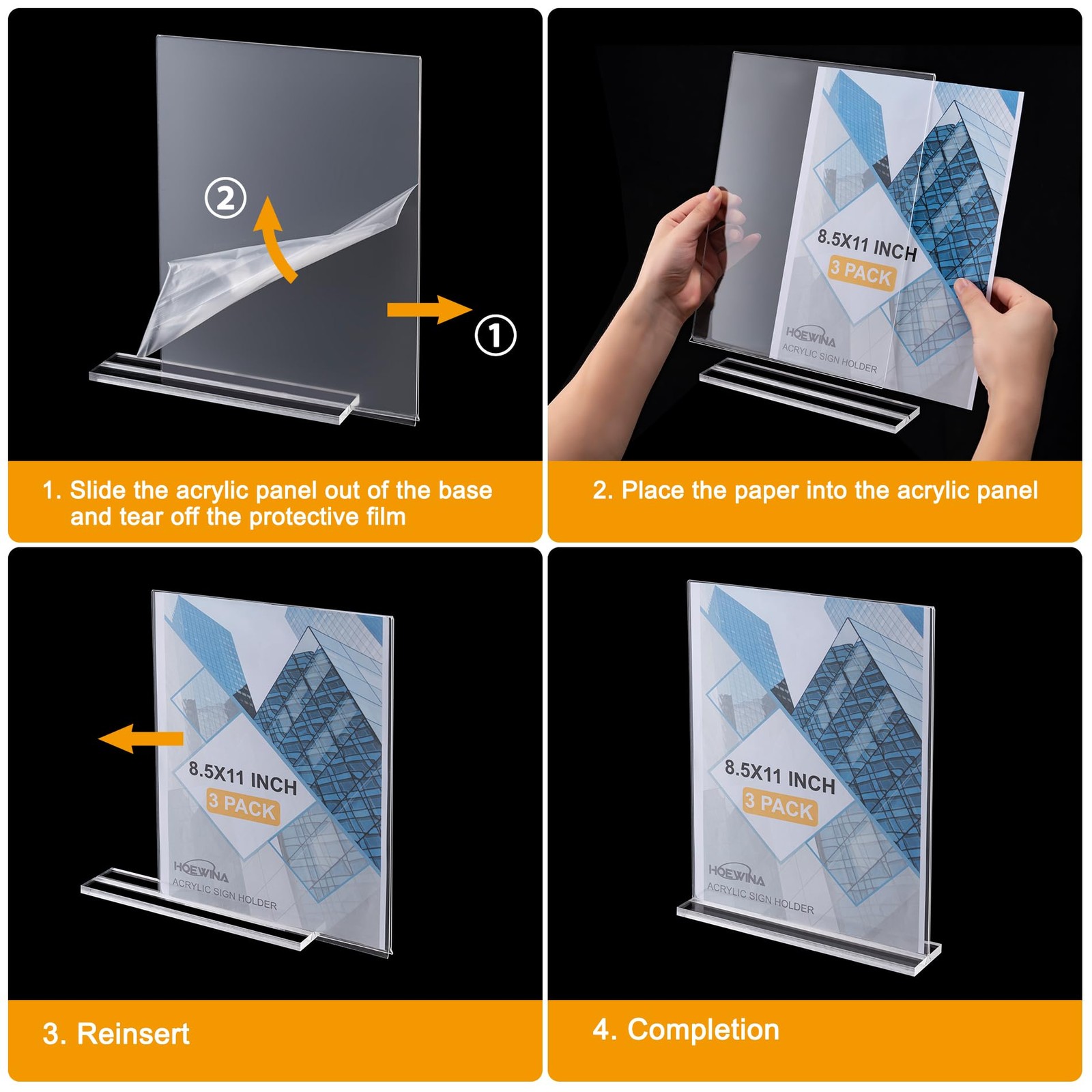 Hoewina Acrylic Sign Holder 8.5 x 11 Inch 3 Pack, Clear Display
