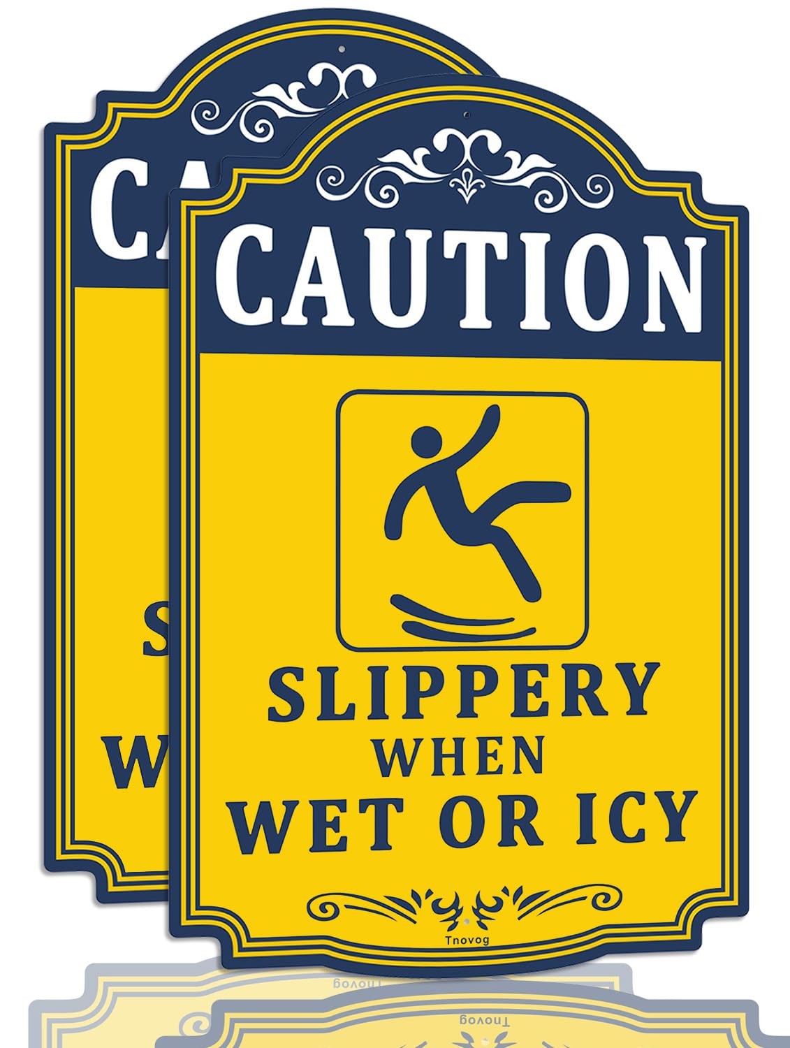 2 PCS 12×8 Inch Caution Slippery When Wet Or Icy Aluminum Weather Signage