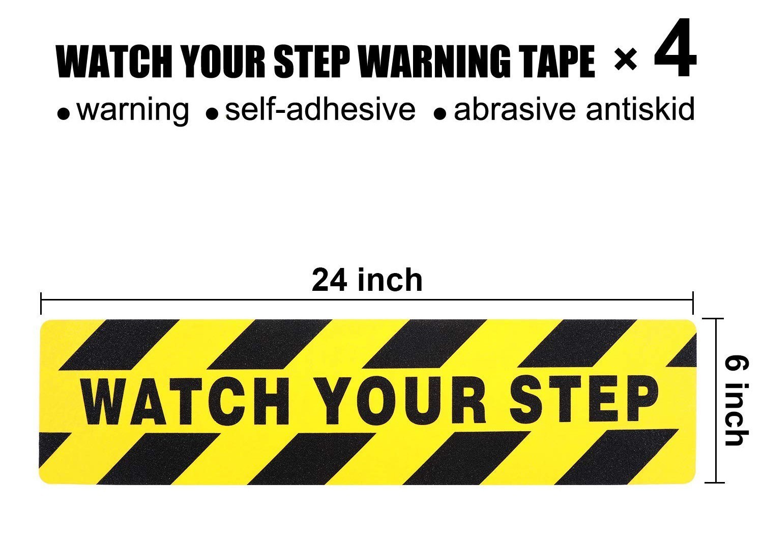 4 pk 6&Prime; x 24&Prime; Watch Your Step Floor Tape Anti Slip Warning Sign Adhesive Sticker