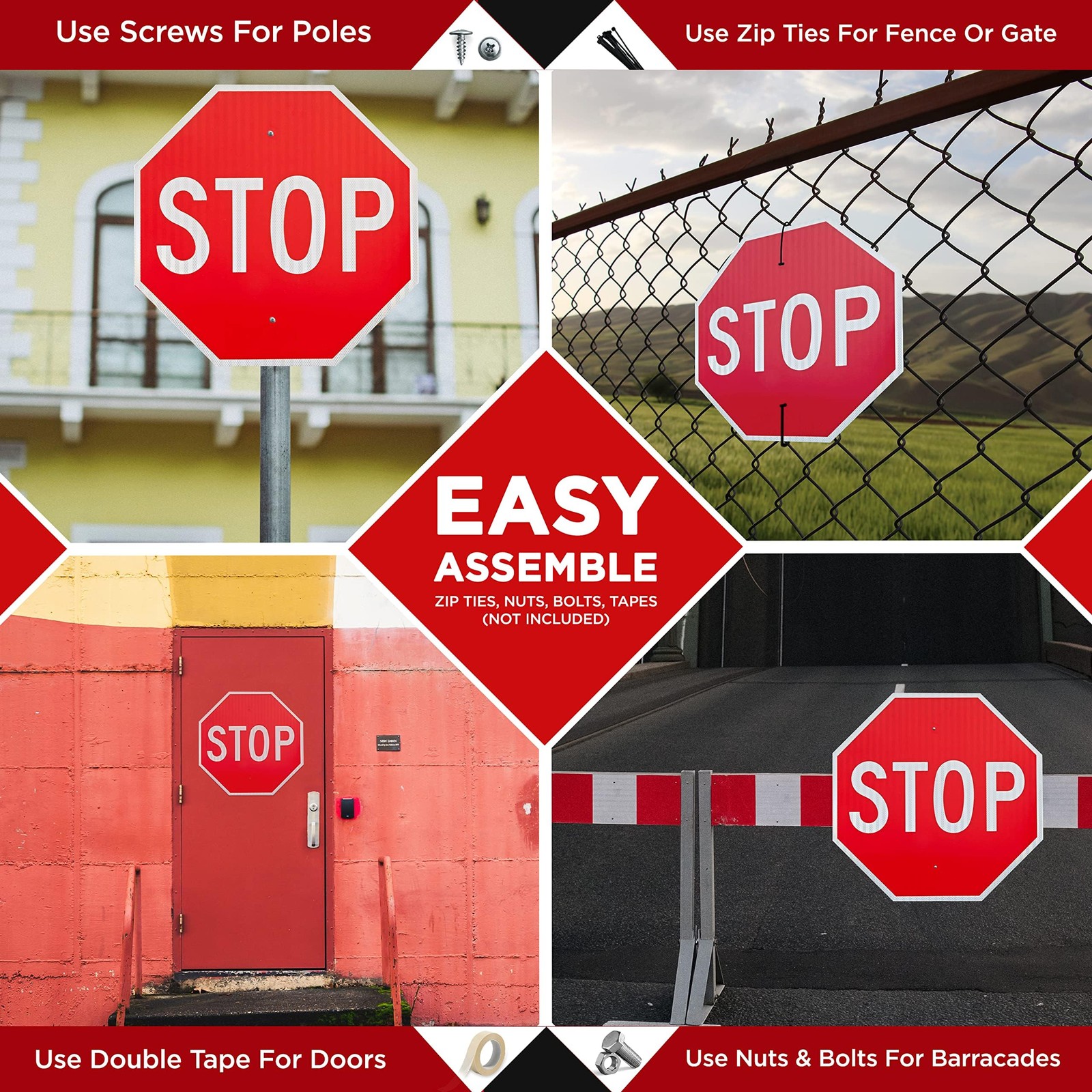 3 Pack 18&Prime;x18&Prime; Stop Sign by – High Intensity Prismatic Aluminum – UV Protecte…