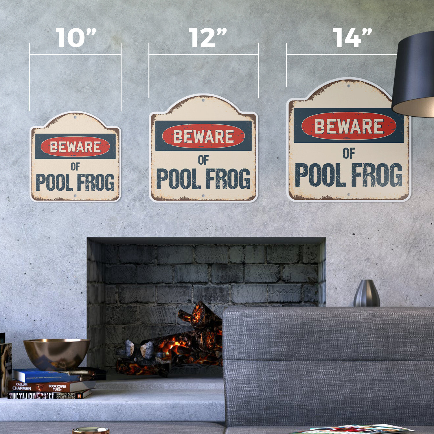 Beware Of Pool Frog Plastic Novelty Sign Classic Rust Wall Plaque