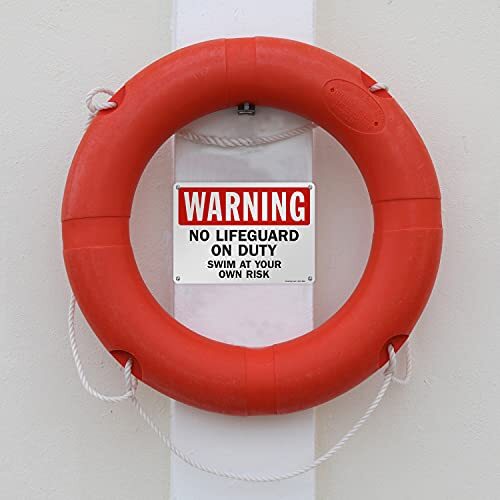 10 x 14 inch “Warning – No Lifeguard On Duty, Swim At Your 10&Prime; x 14&Prime; Aluminum