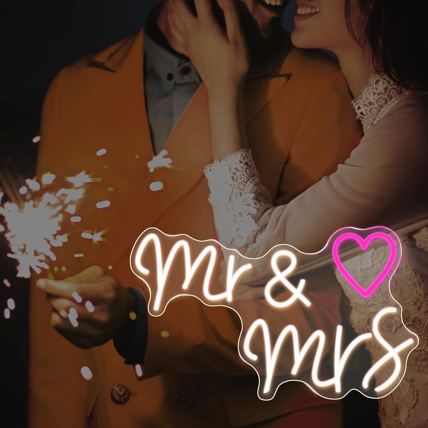 Led Neon Sign « Mr & Mrs » Heart 23&Prime; x14&Prime; Large 110V Wall Decor Wedding Party