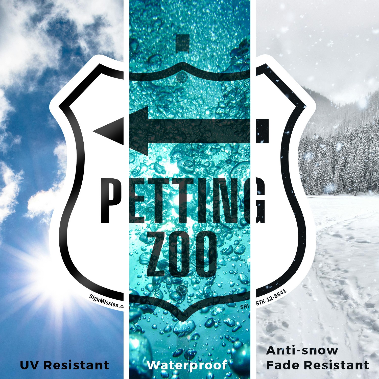 Petting Zoo Left Shield Shaped Sign With Stake Crafted in the USA