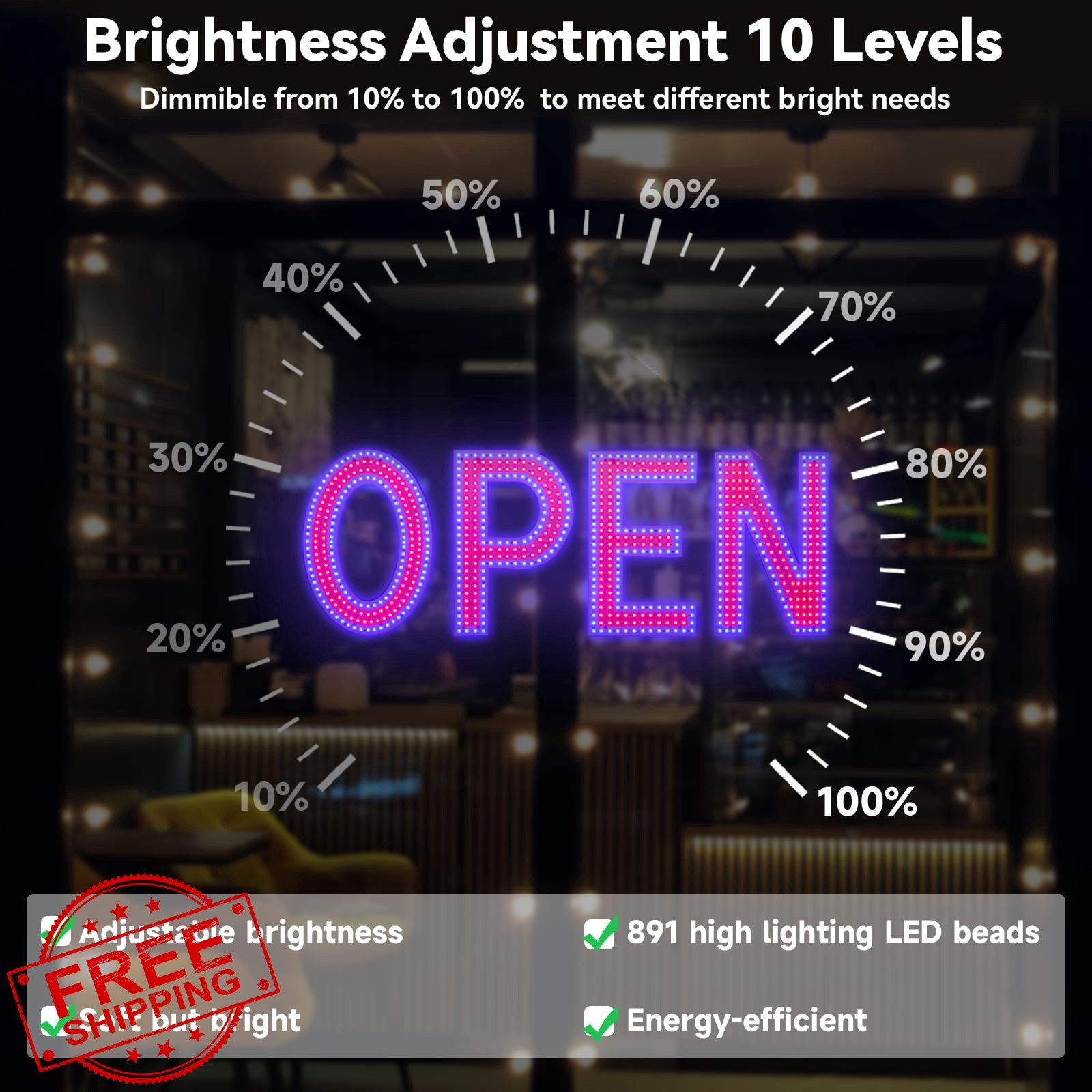 Thirdpolite 48&Prime;x17&Prime; Red and Blue LED Open Sign