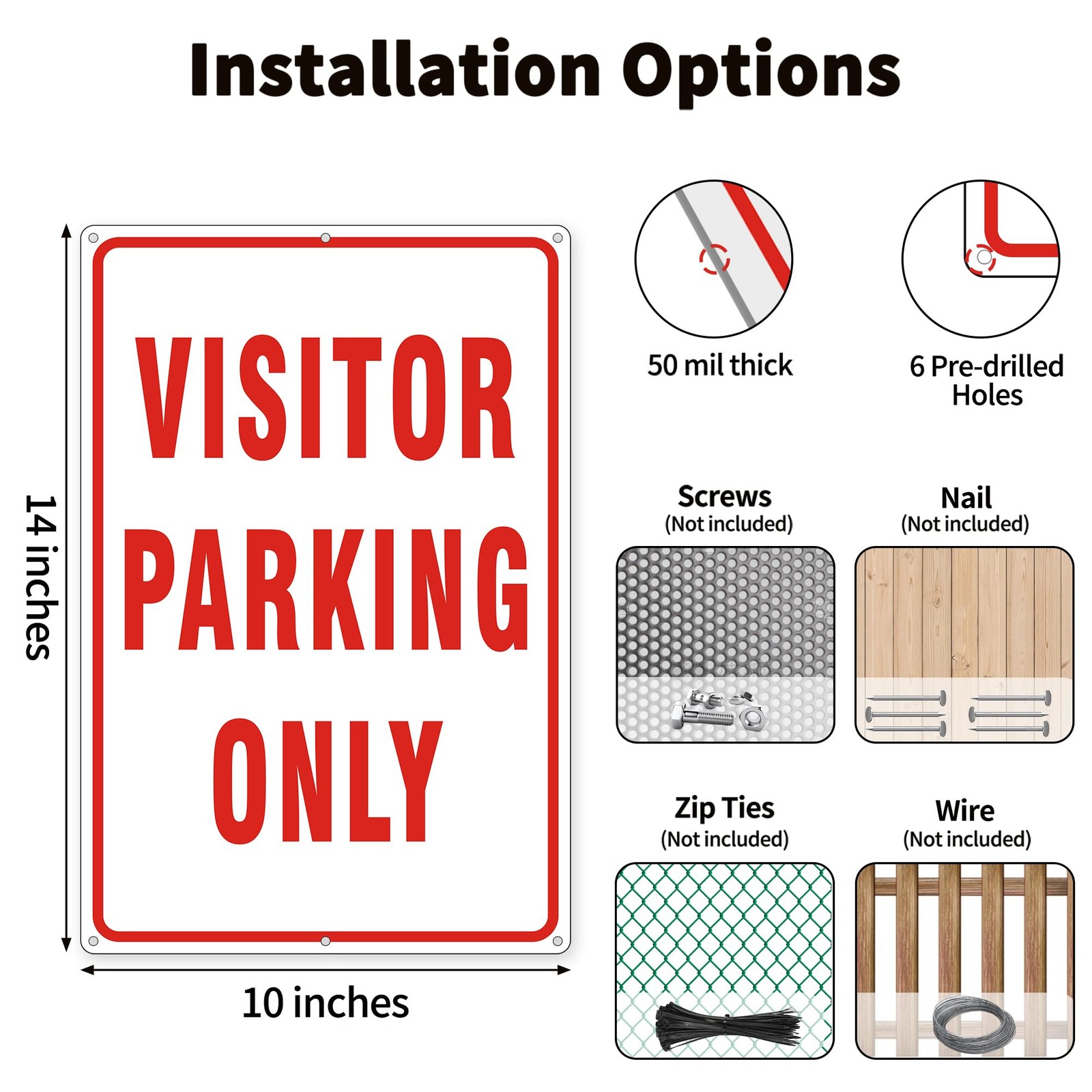 Visitor Parking Only Signs 14×10 Inch Reflective Aluminum Metal 2 PCS Bar
