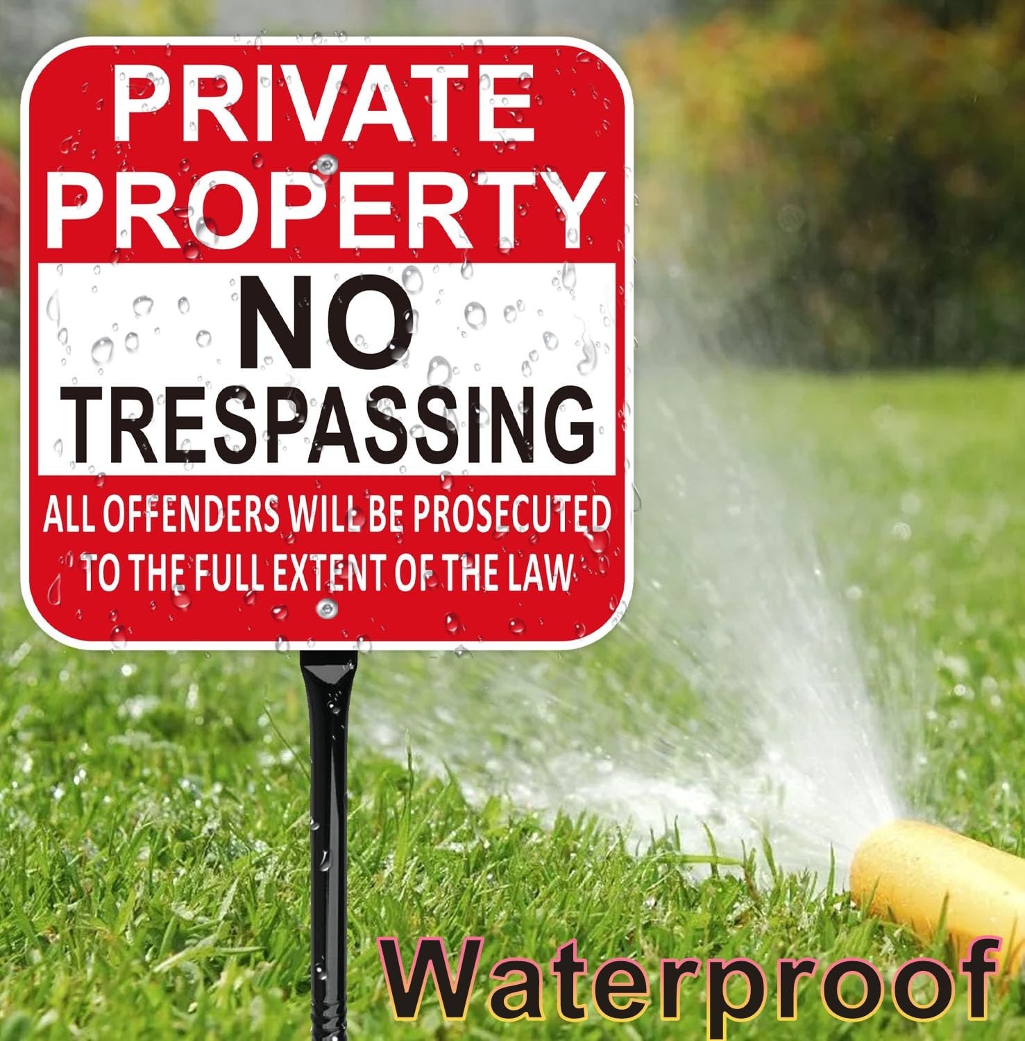 No Trespassing Sign with Metal Stakes – 12×12 Inch Red Aluminum, Weather Resista