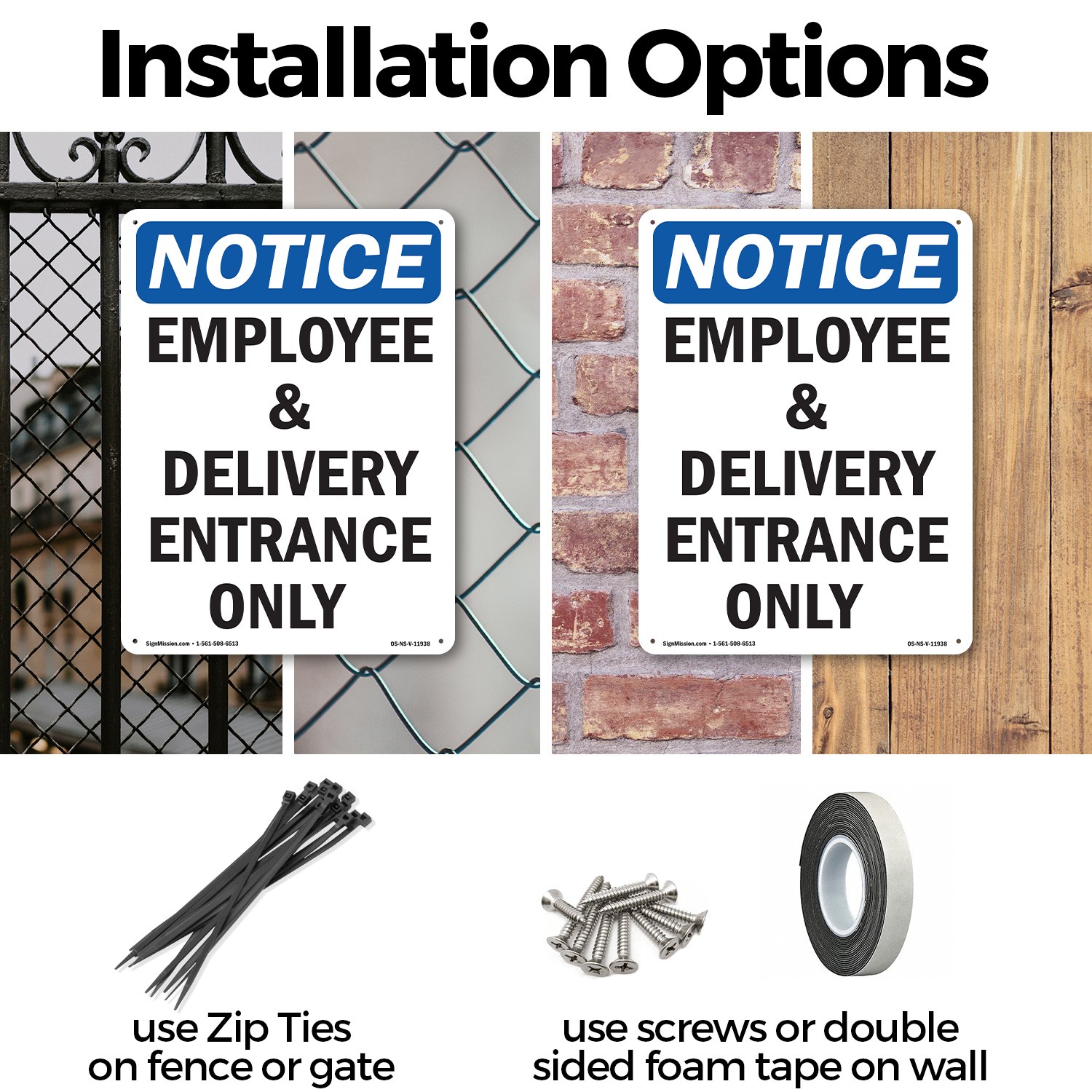 Employee And Delivery Entrance Only OSHA Notice Sign Or Decal – 5 or 10 Pack
