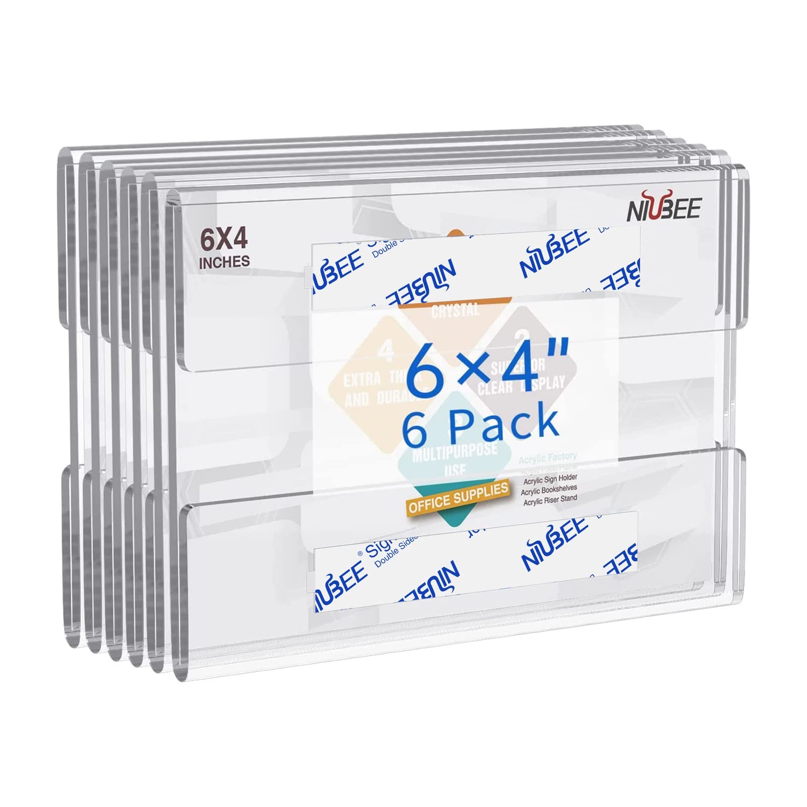 NIUBEE 4×6 inch Wall Mount Acrylic Sign Holder with Double Sided 4×6&Prime;, Clear