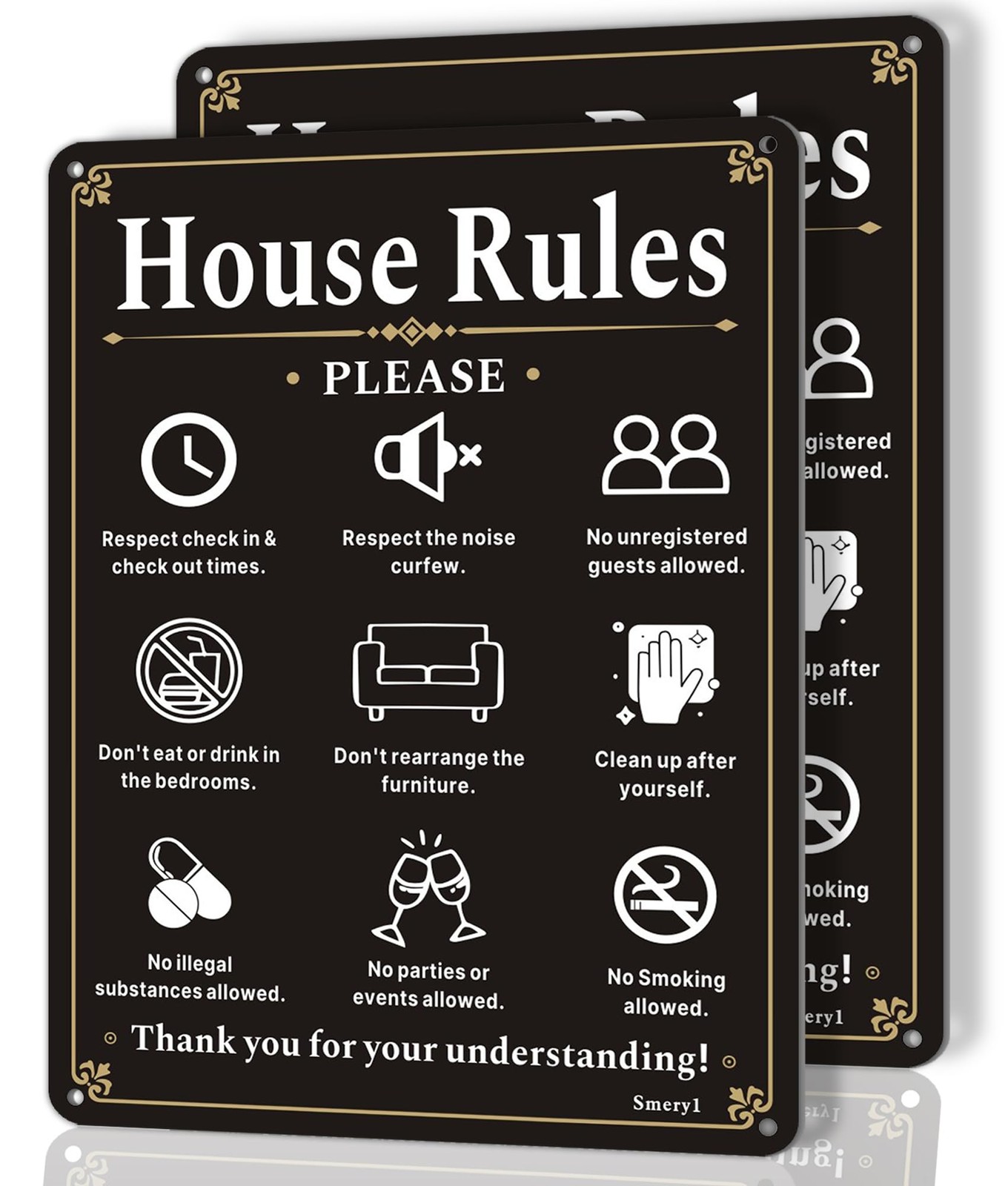 2 Pack 10×7 Inch Vacation Rental House Rules Signs Acrylic SelfAdhesive
