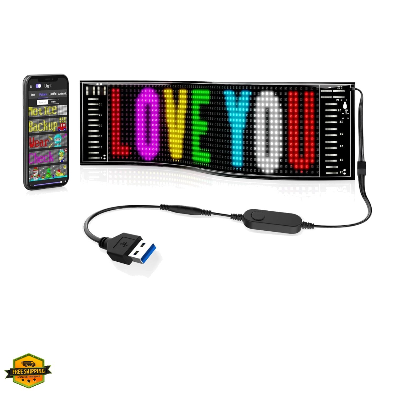 Scrolling Bright Advertising LED Signs, Flexible USB 5V LED Car Sign Bluetoot…