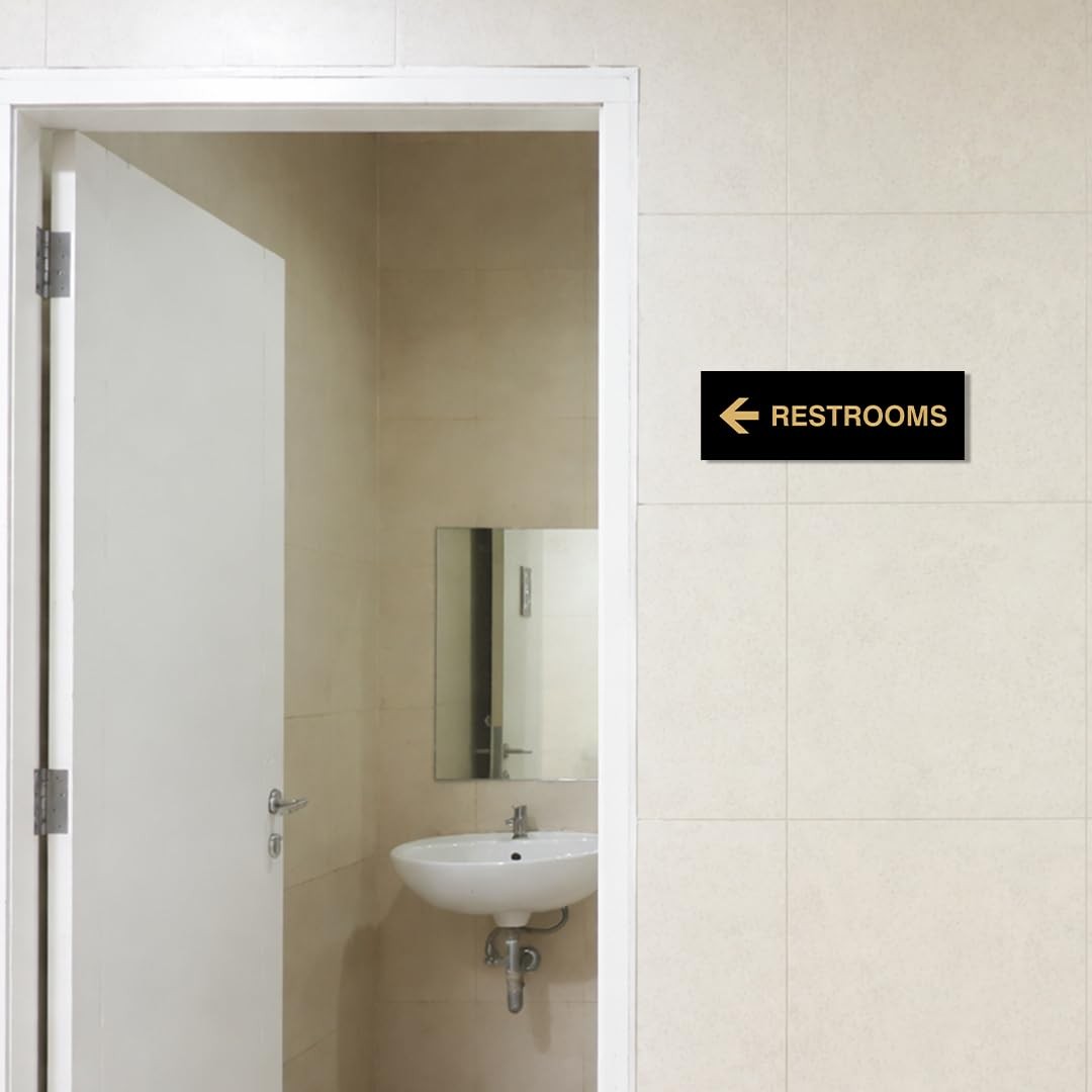 Basic Restrooms Left Arrow Directional Wall Door Sign Black Large 1 Pack