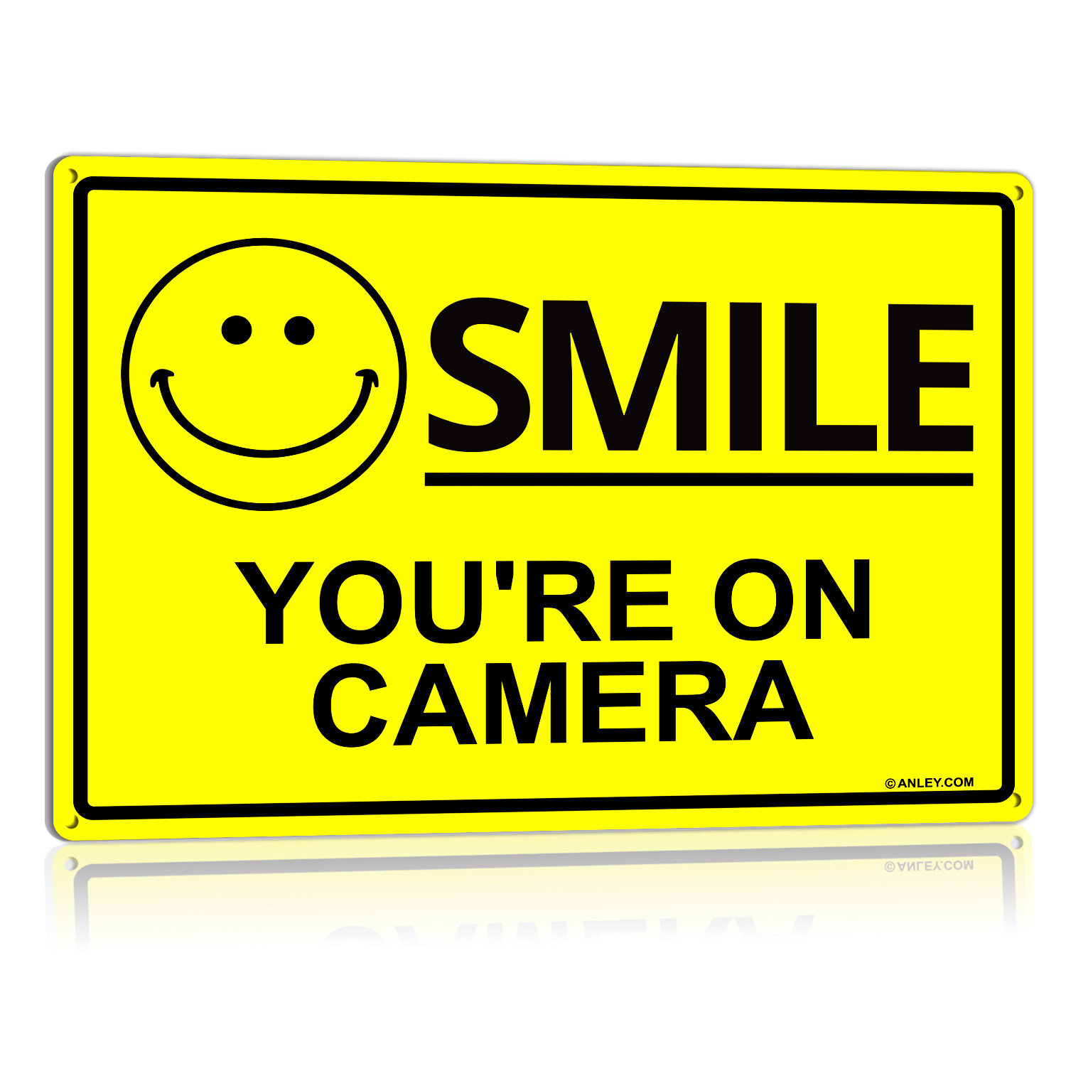Anley Smile You&rsquo;re on Camera Sign 7 X 10 In – Weatherproof Aluminum Warning Sign