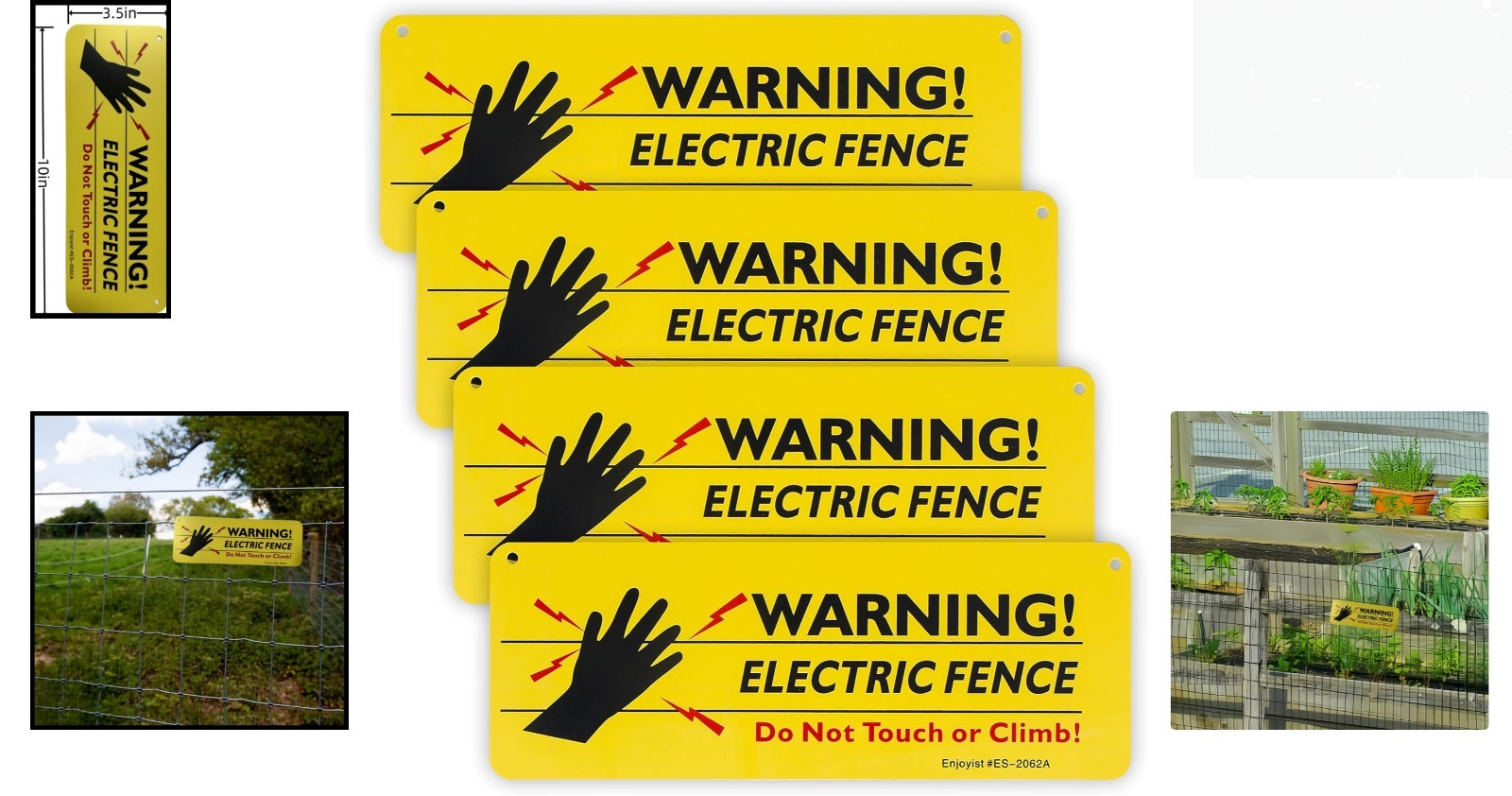 10”x3.5” Electric Fence Safety Signs – Waterproof, Dustproof and Durable, 4-Pack