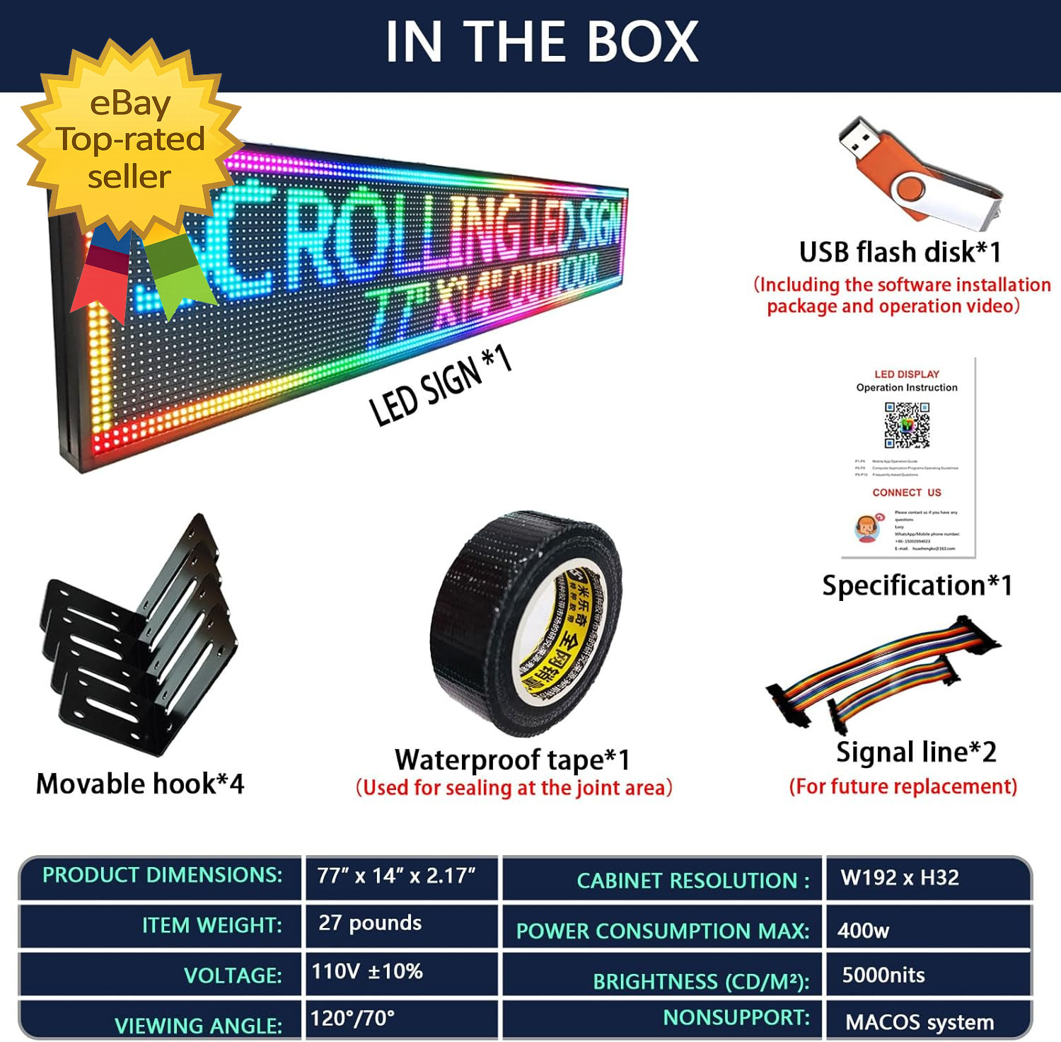 HS P10 77 »X14 » Led Sign Outdoor Digital Open Neon Programmable Scrolling Hig
