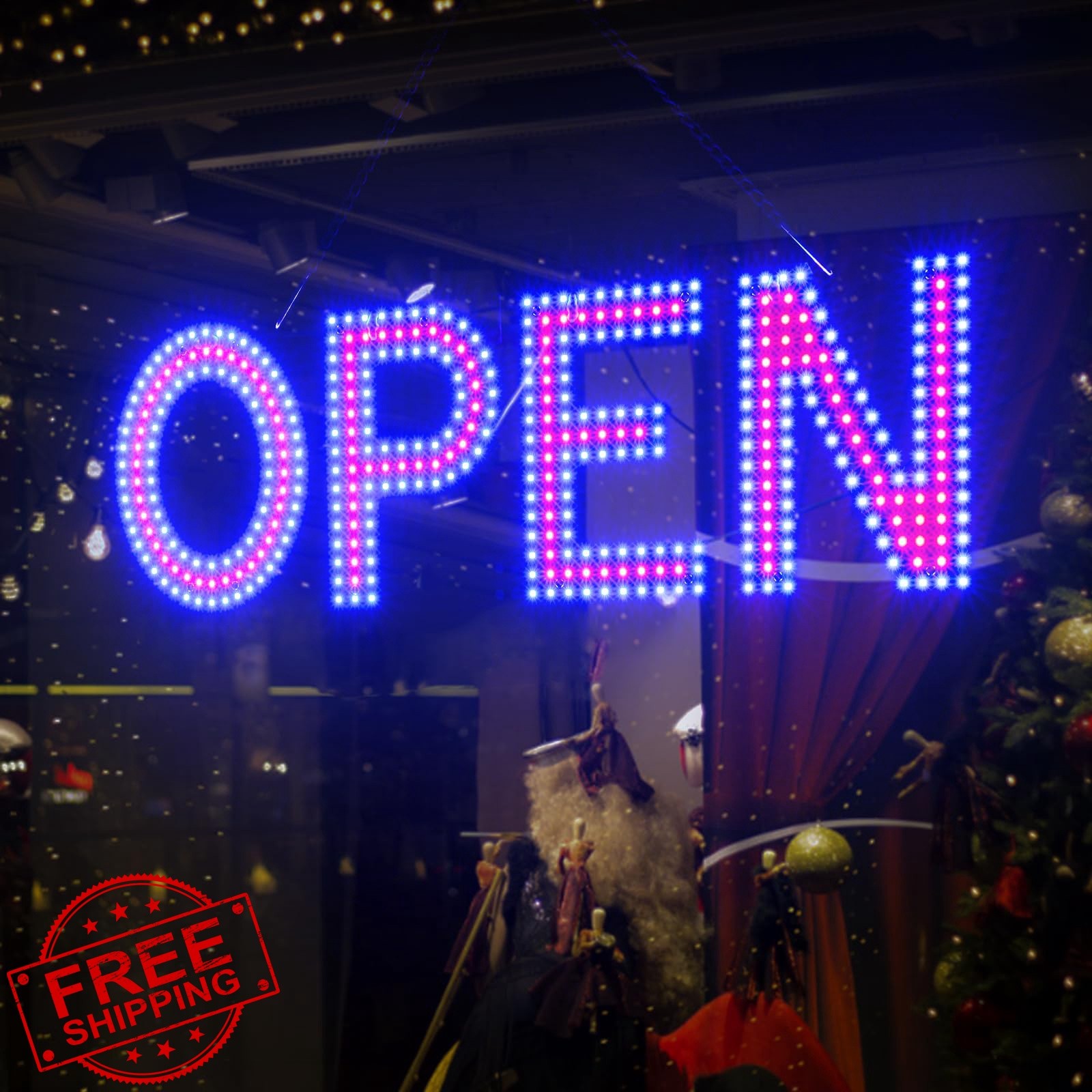 Thirdpolite LED Open Sign Red Blue 22&Prime;x7&Prime;