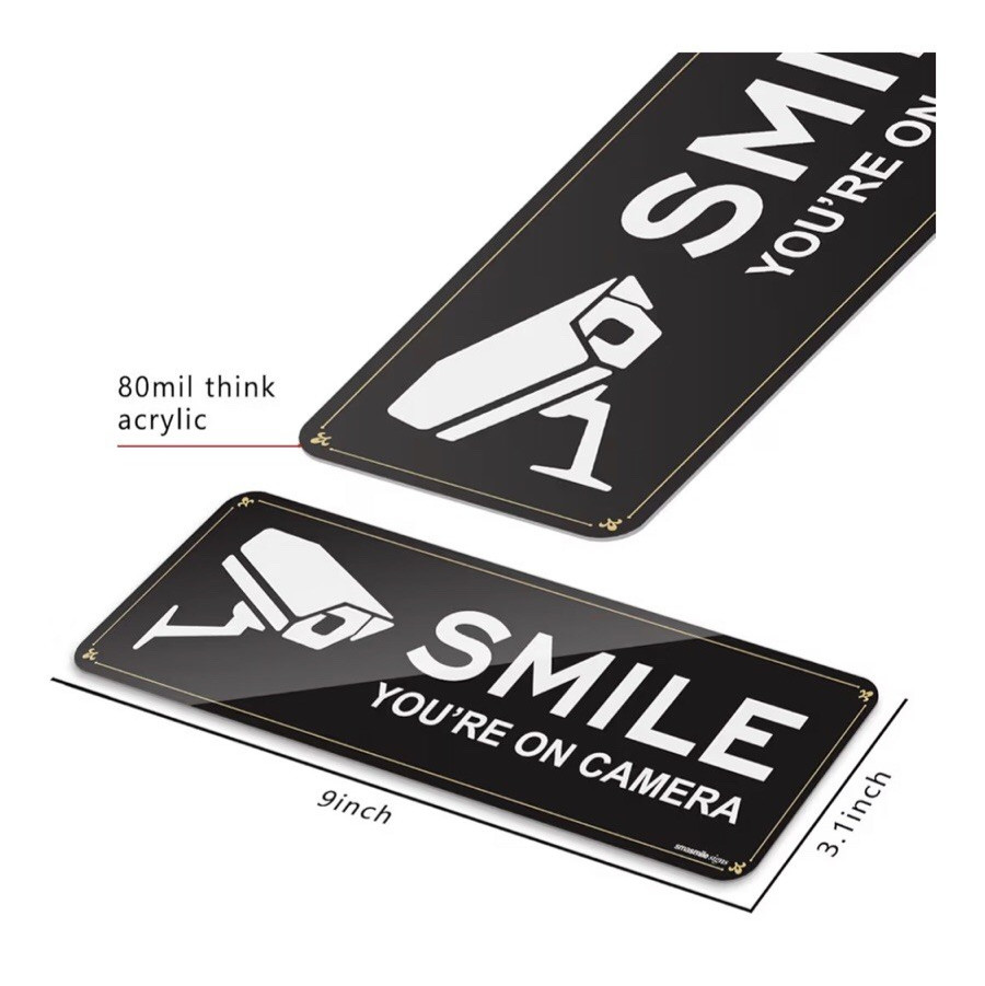 Smile Your on Camera Signs 4 Pack 9&Prime; X 3.1&Prime; Acrylic Camera Signs NEW!