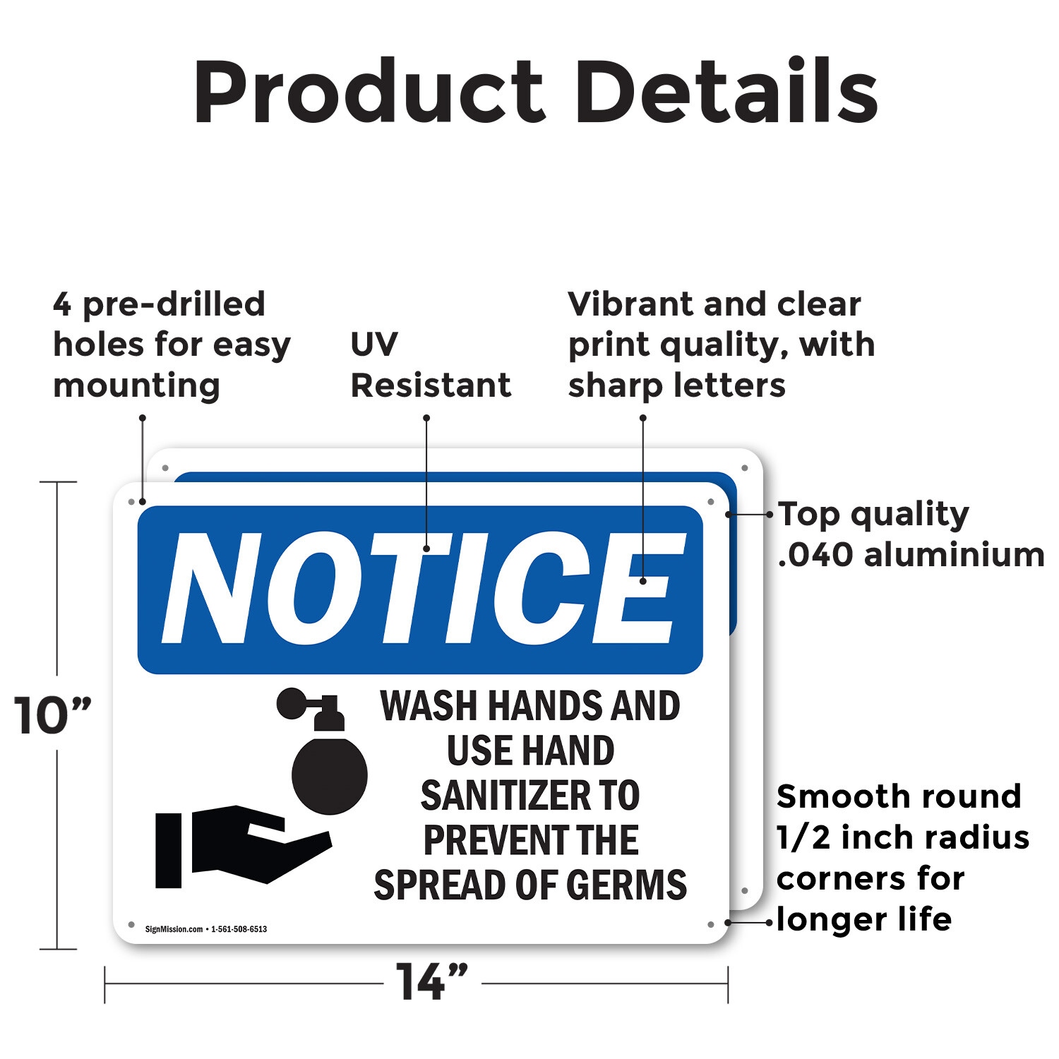 (2 Pack) Wash Hands And Use Hand Sanitizer OSHA Notice Sign Decal Metal Plastic