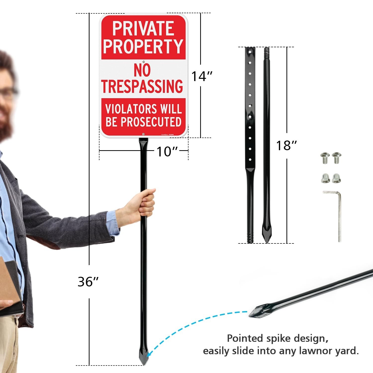 GicnKeuz Large No Trespassing Signs Private Property Sign with 36&Prime; Heavy Duty…
