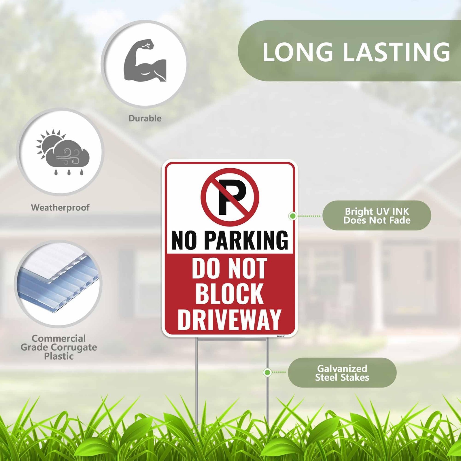2PC No Parking Do Not Block Driveway Sign with Stakes, 17 Inches by 13 Inches…
