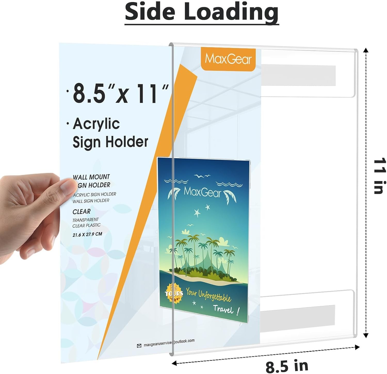 MaxGear Acrylic Sign Holder 8.5 x 11 Wall Mount Clear 8.5×11-2Pack, clear