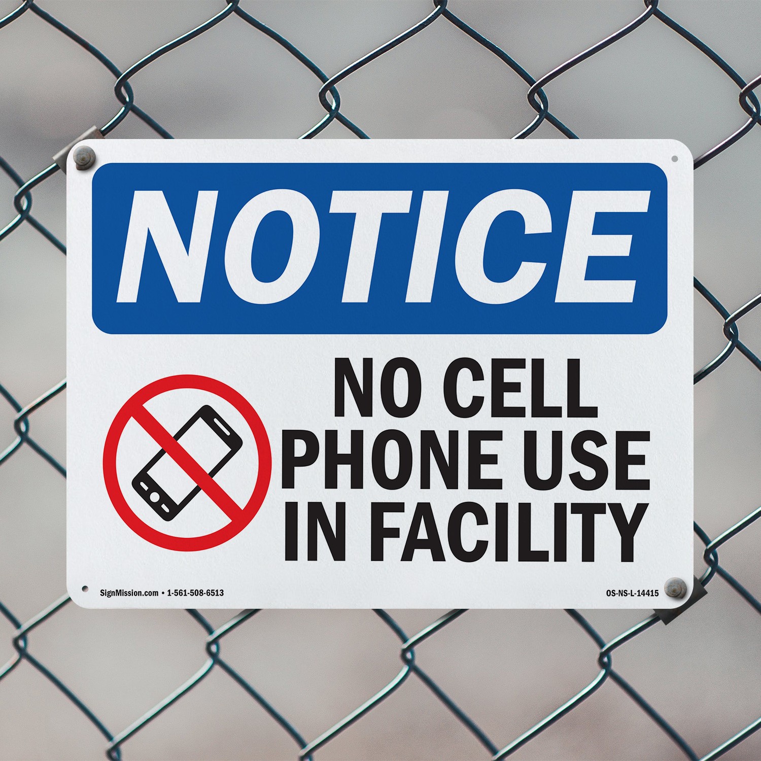 No Cell Phone Use In Facility OSHA Notice Sign Metal Plastic, Decal 5 or 10 Pack