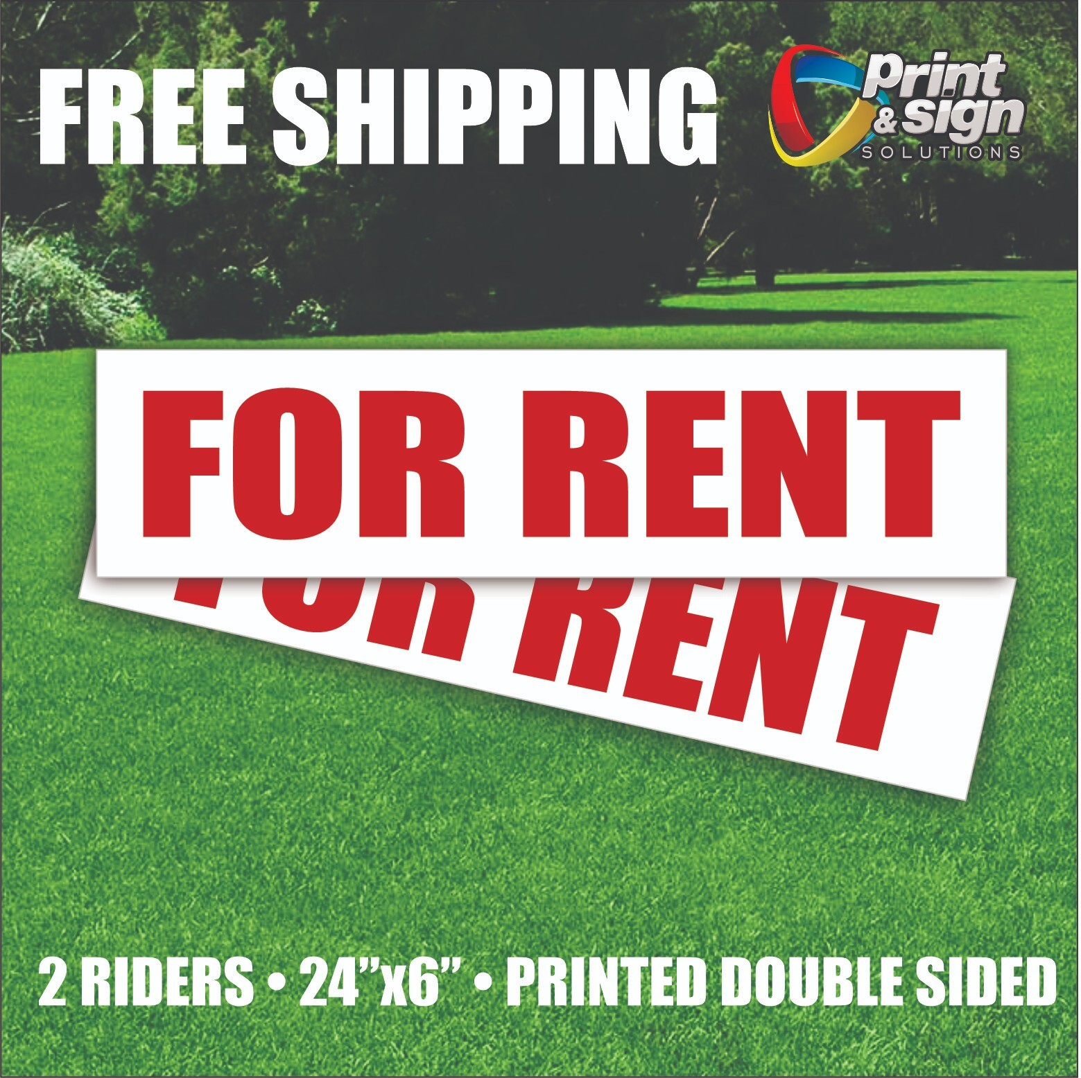 2PC FOR RENT 6&Prime;x24&Prime; REAL ESTATE RIDER SIGNS 2 Sided HOMES HOUSE PLASTIC