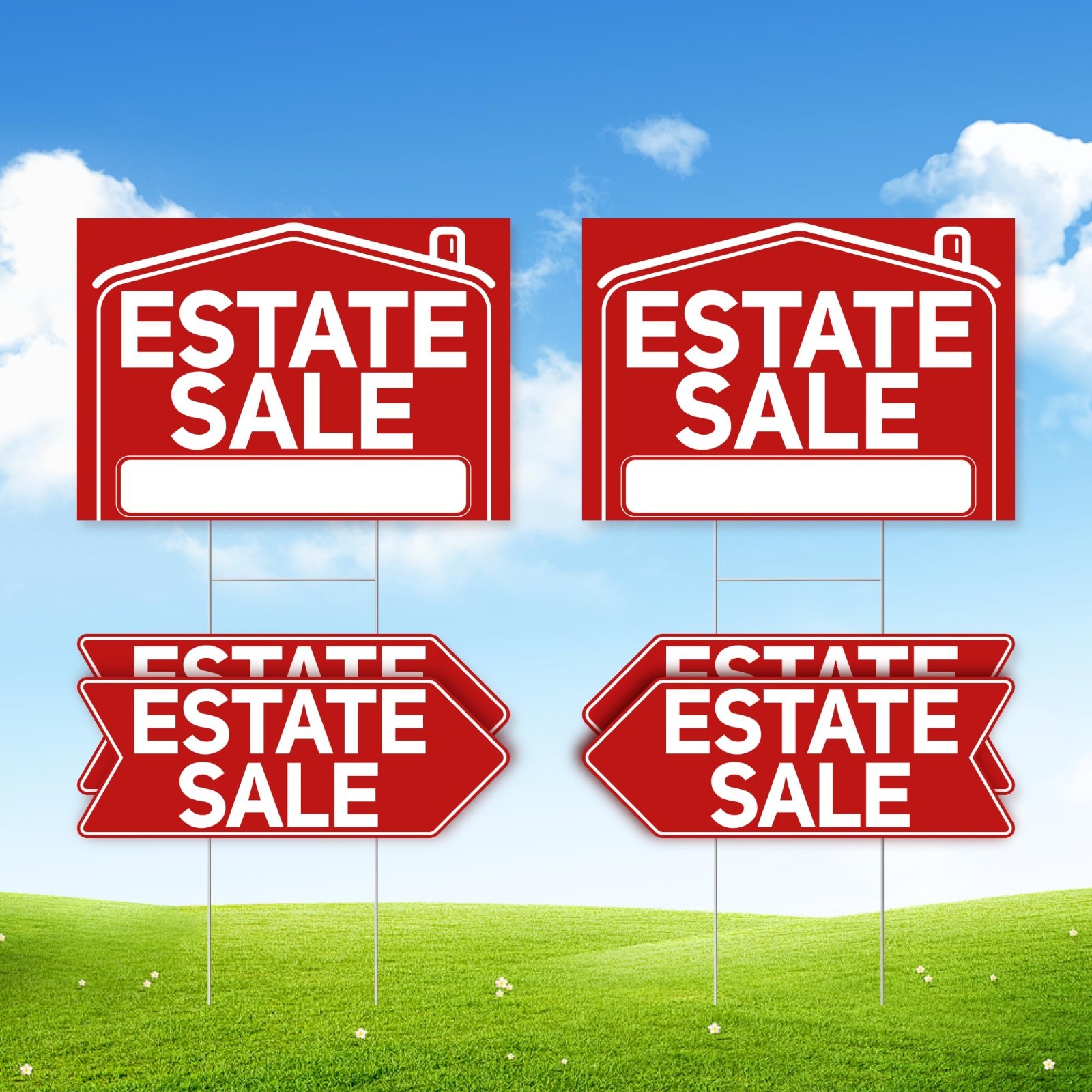 6 Pcs Estate Sale Sign Kit – 2 Large 17&Prime;x12&Prime; & 4 Arrow Yard Signs with Stakes, W