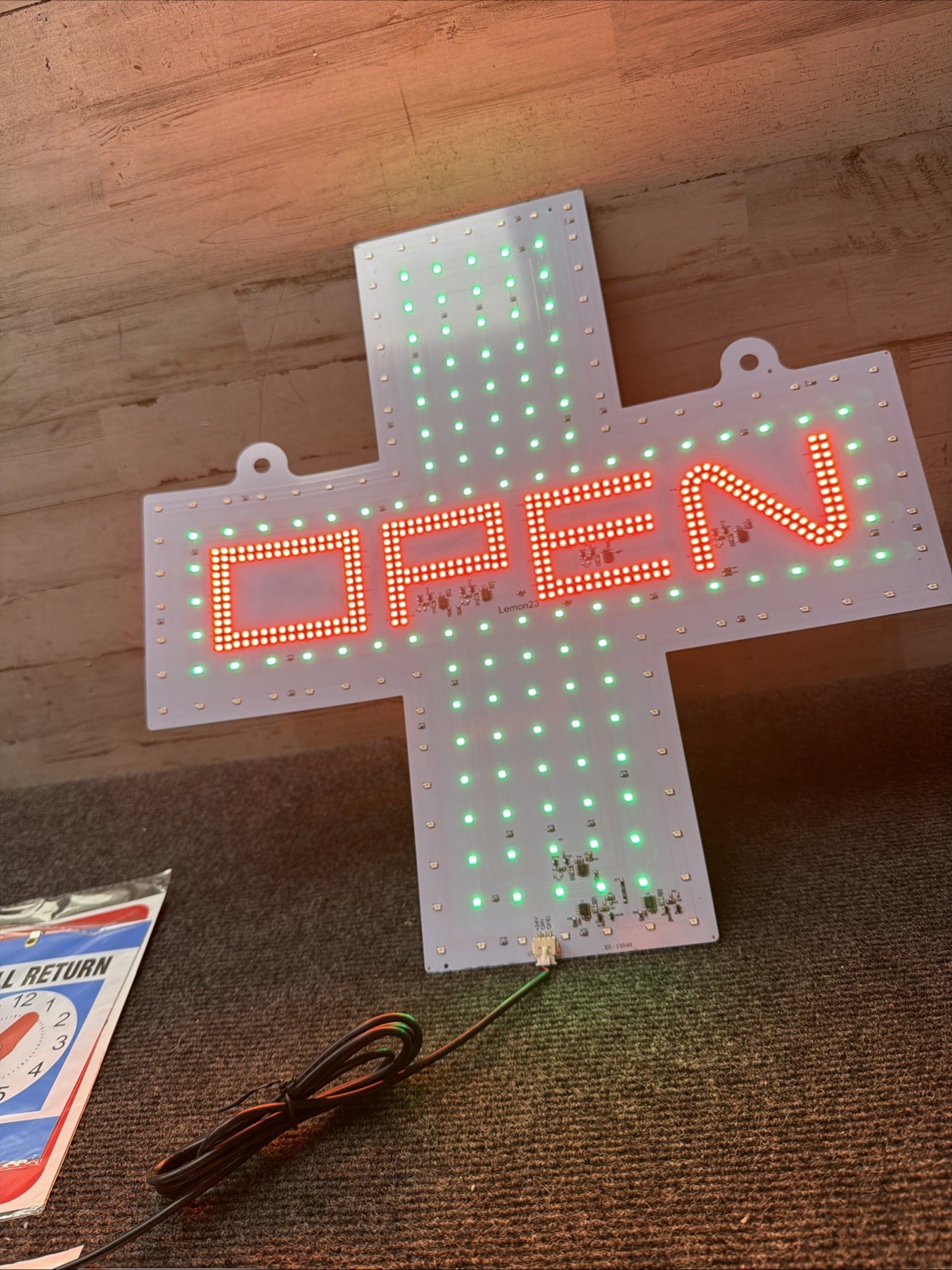 LED Illuminated Open Sign Green Red Cross Business Storefront (NO CONTROLLER)