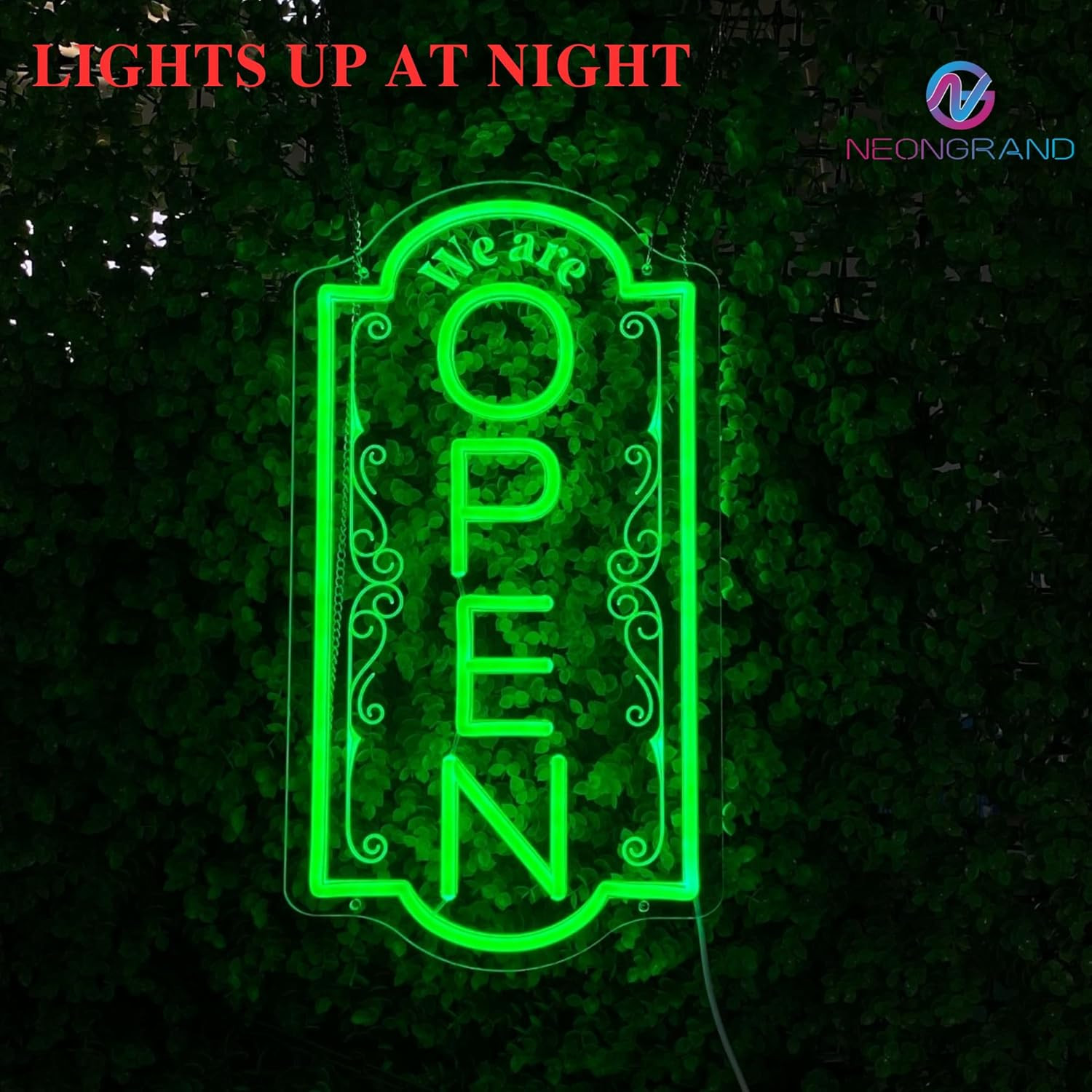 Bright Green Vertical Open LED Neon Sign for Business Window Display 16.5×9