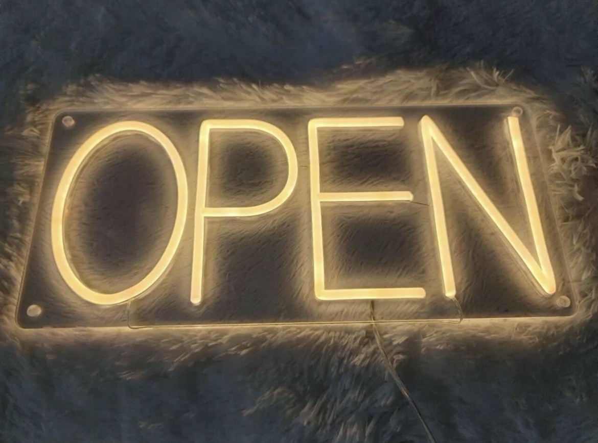 NEONGRAND LED « OPEN » Illuminated Sign Warm White Acrylic, Includes Hardware