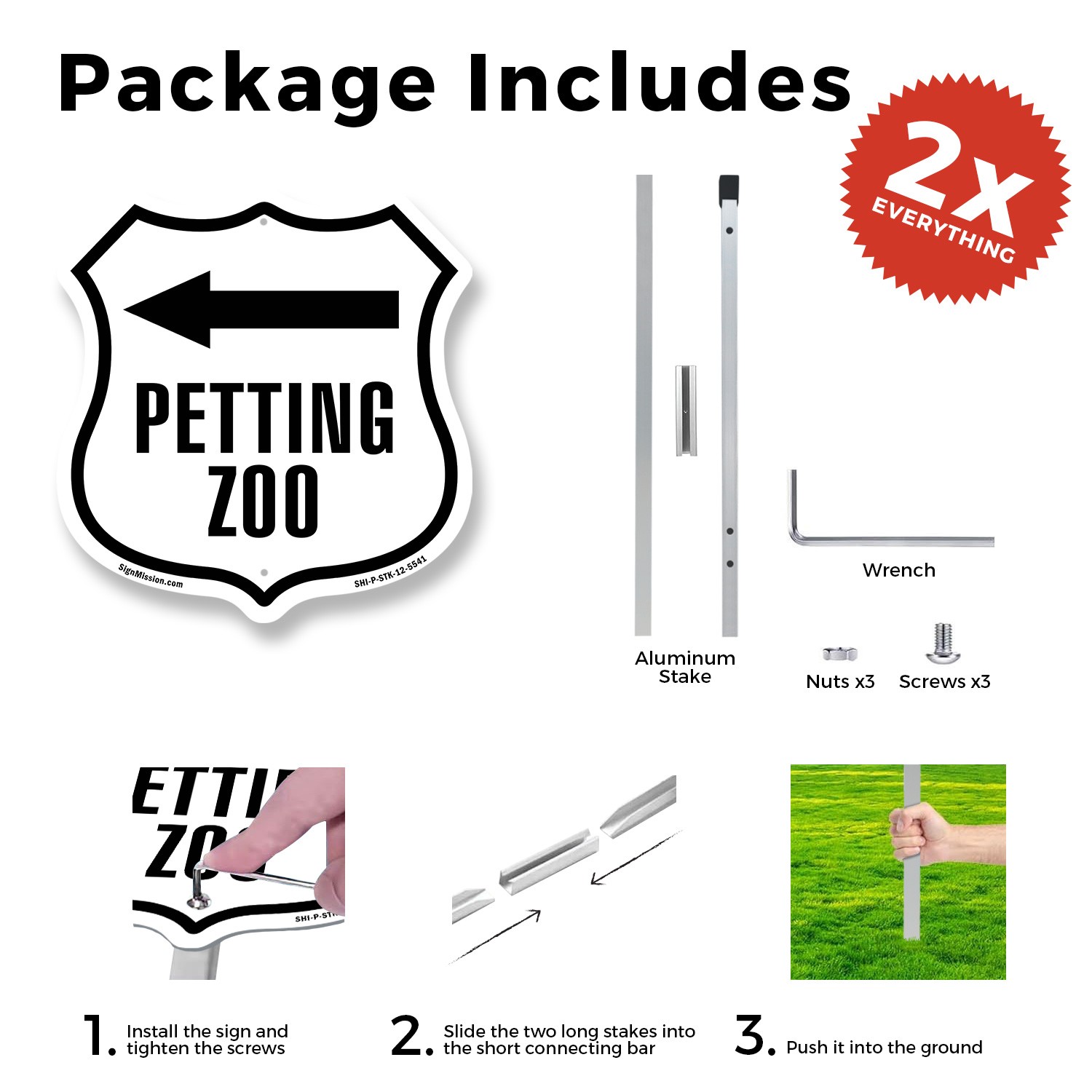 Petting Zoo Left Shield Shaped Sign With Stake Crafted in the USA