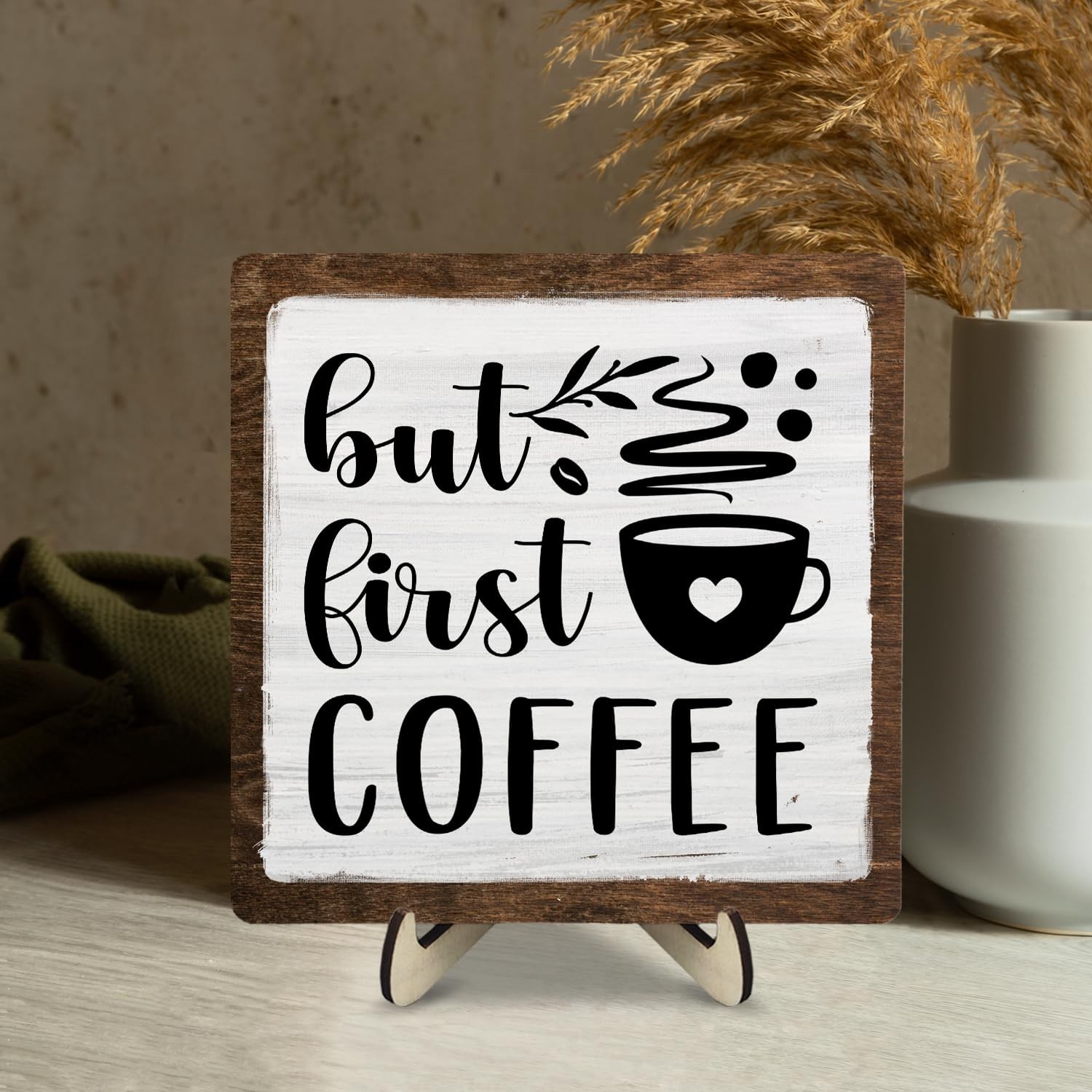Vintage Coffee Bar Wooden Plaque Desk Sign, Farmhouse Wood Plaque Tabletop De…