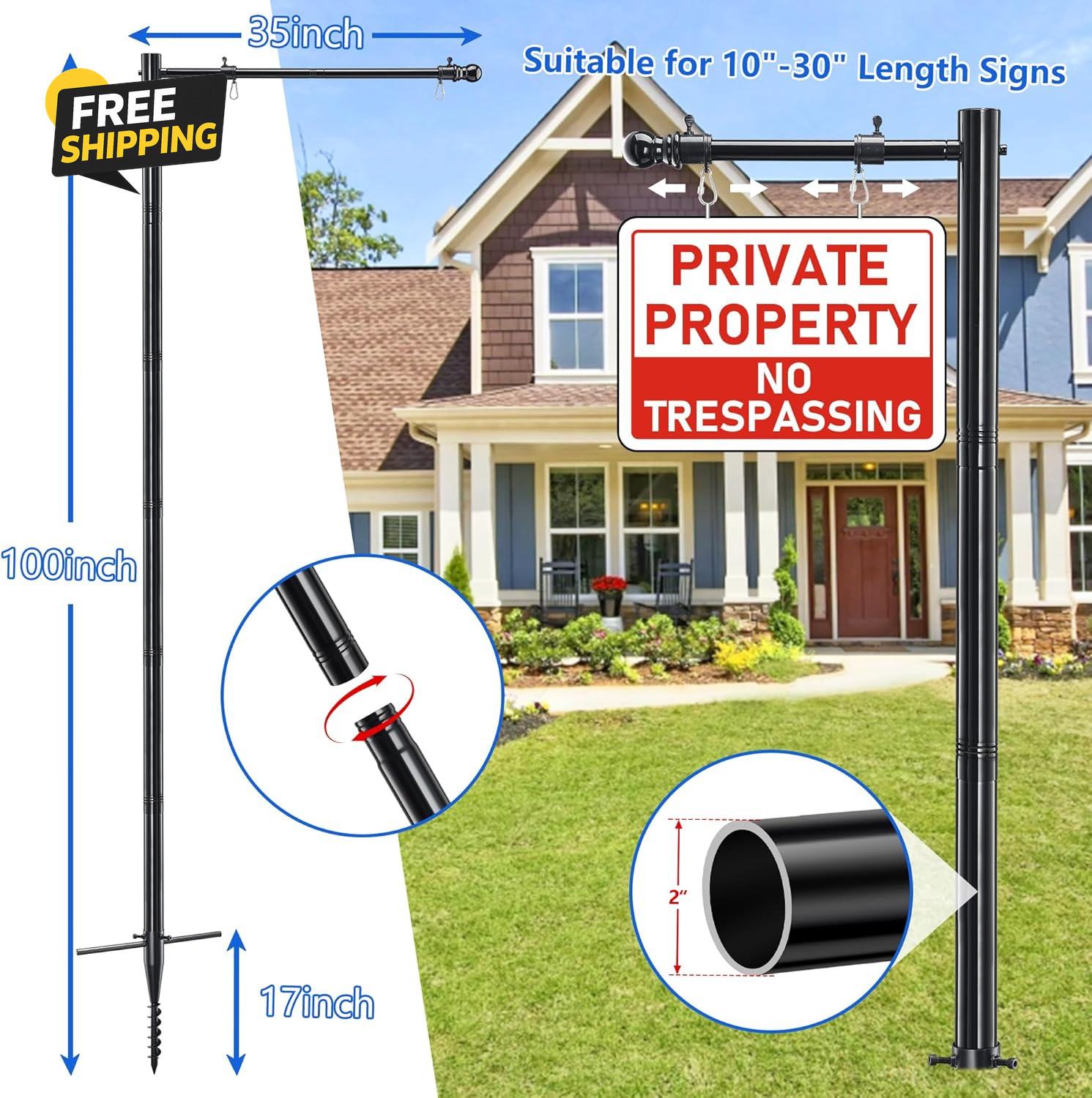 Real Estate Sign Post, 100 Inch Realtor Yard Sign Post for Sale Signs Rent Signs