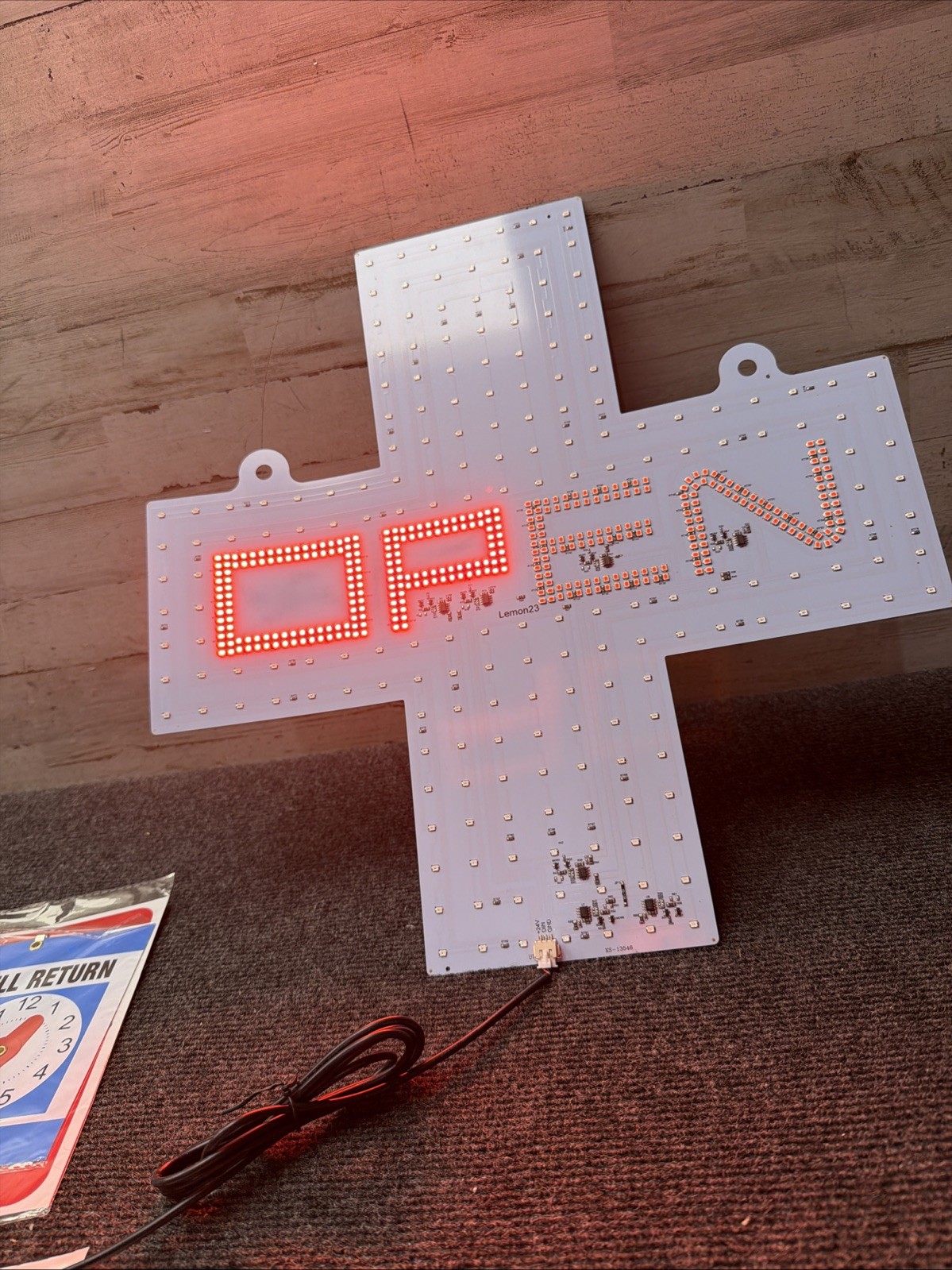 LED Illuminated Open Sign Green Red Cross Business Storefront (NO CONTROLLER)