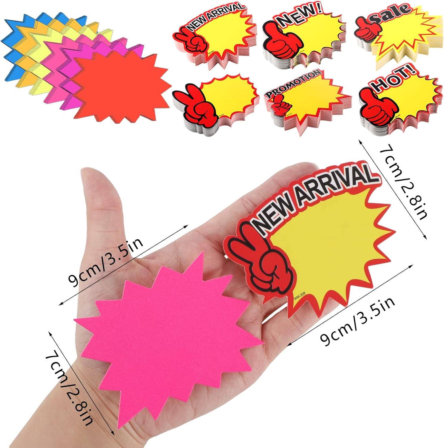 600pc Neon Starburst Price Tags 7×9” Fluorescent Sign Cards for Sales