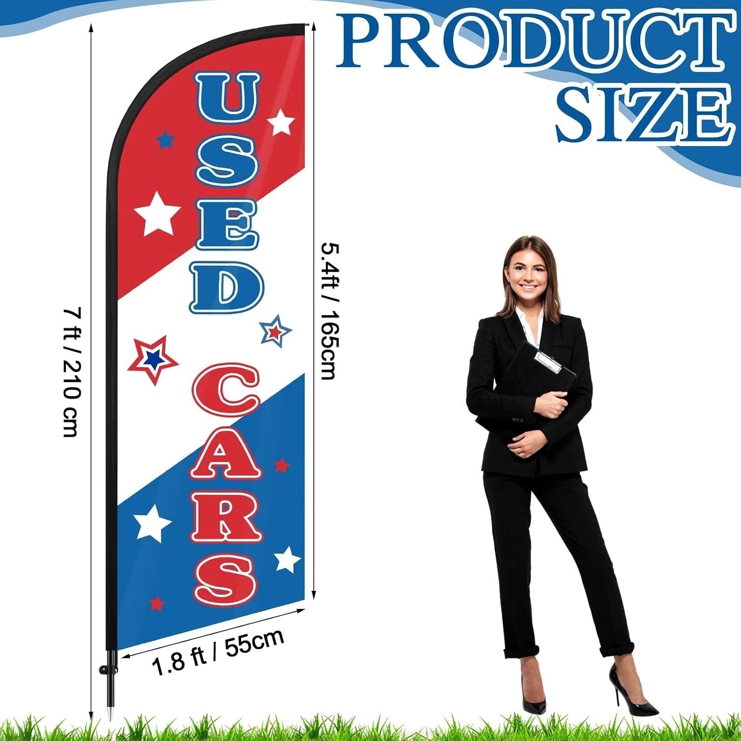 Promote Your Business with 7ft Used Cars Feather Flag – Complete Setup Included