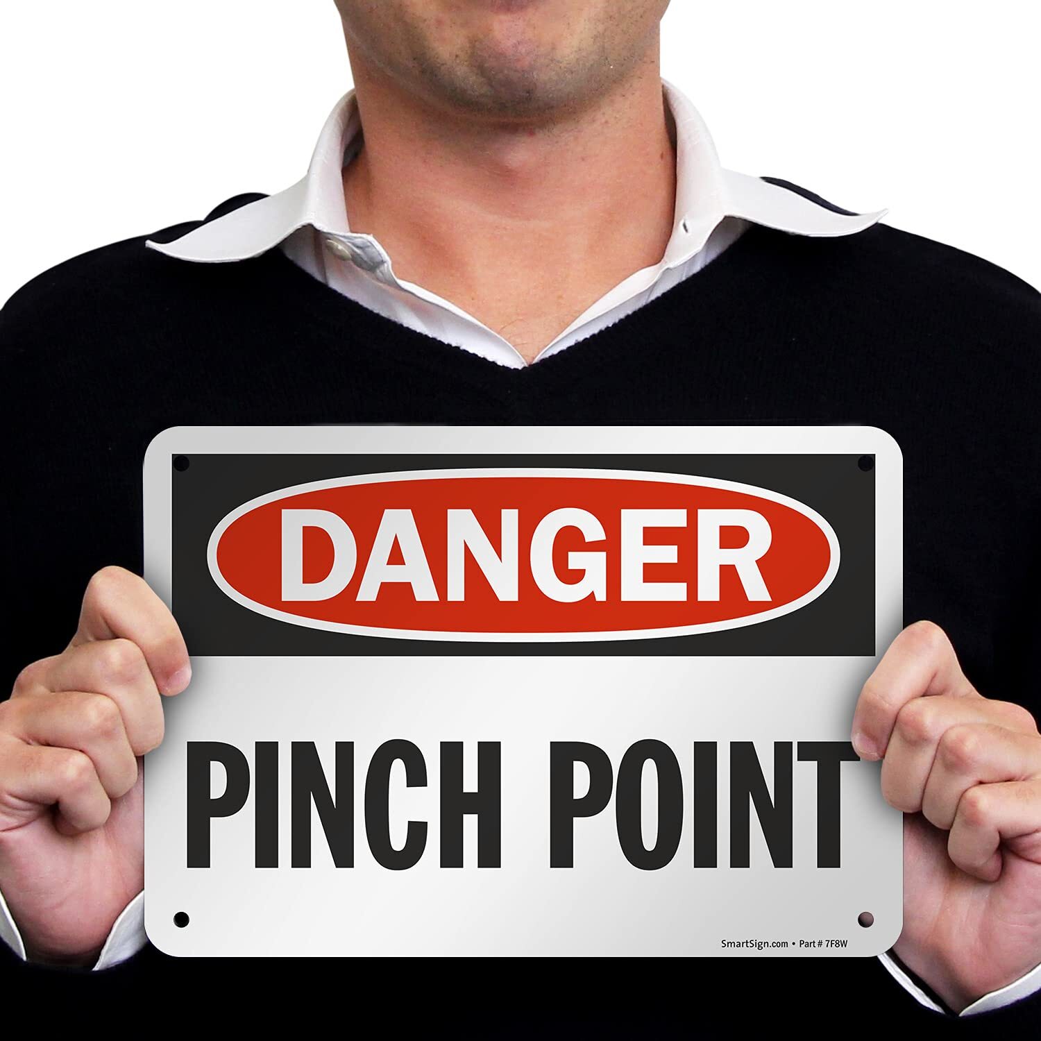 7×10 inch Danger Pinch Point OSHA Sign 55 mil HDPE Plastic Pre-Cleared Holes