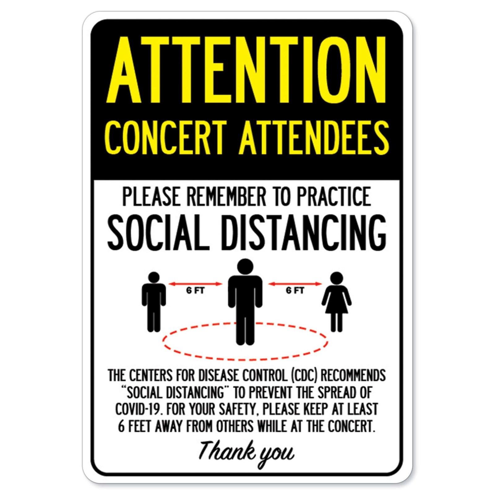 Public Safety Sign – Attention Concert Attendees Practice Social Distancing |…