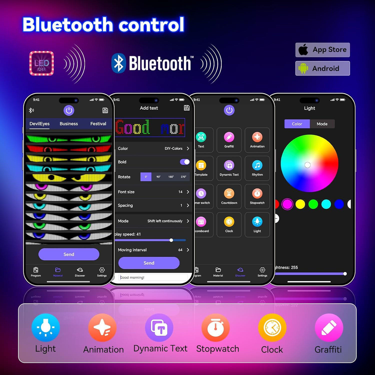 Large Programmable LED Sign for Retail – Bluetooth App, 37&Prime;x8&Prime; Display