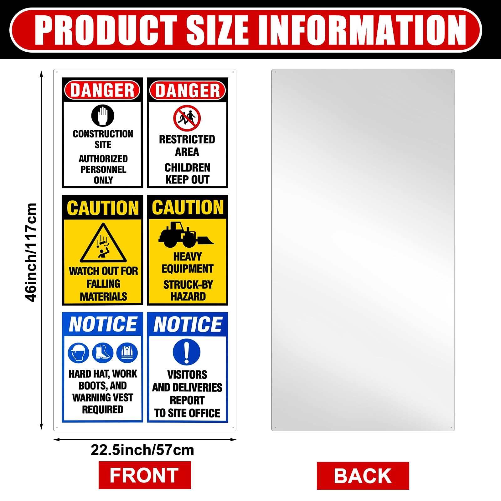 2 Pcs 22.5&Prime; x 46&Prime; Site Board Construction Sign Metal Site Construction Safety…