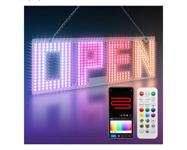 LemonNova 15”x5” LED Open Sign Window Display with Chain & Remote w/ APP