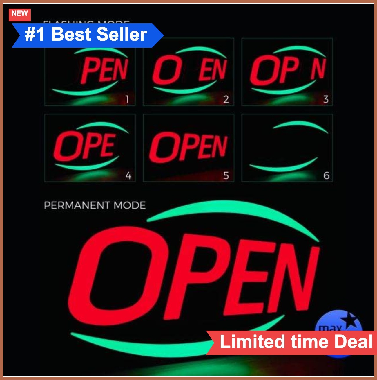 LED Open Sign 32×17 Inch Ultra Bright Red Green Remote Control Wall Mountable