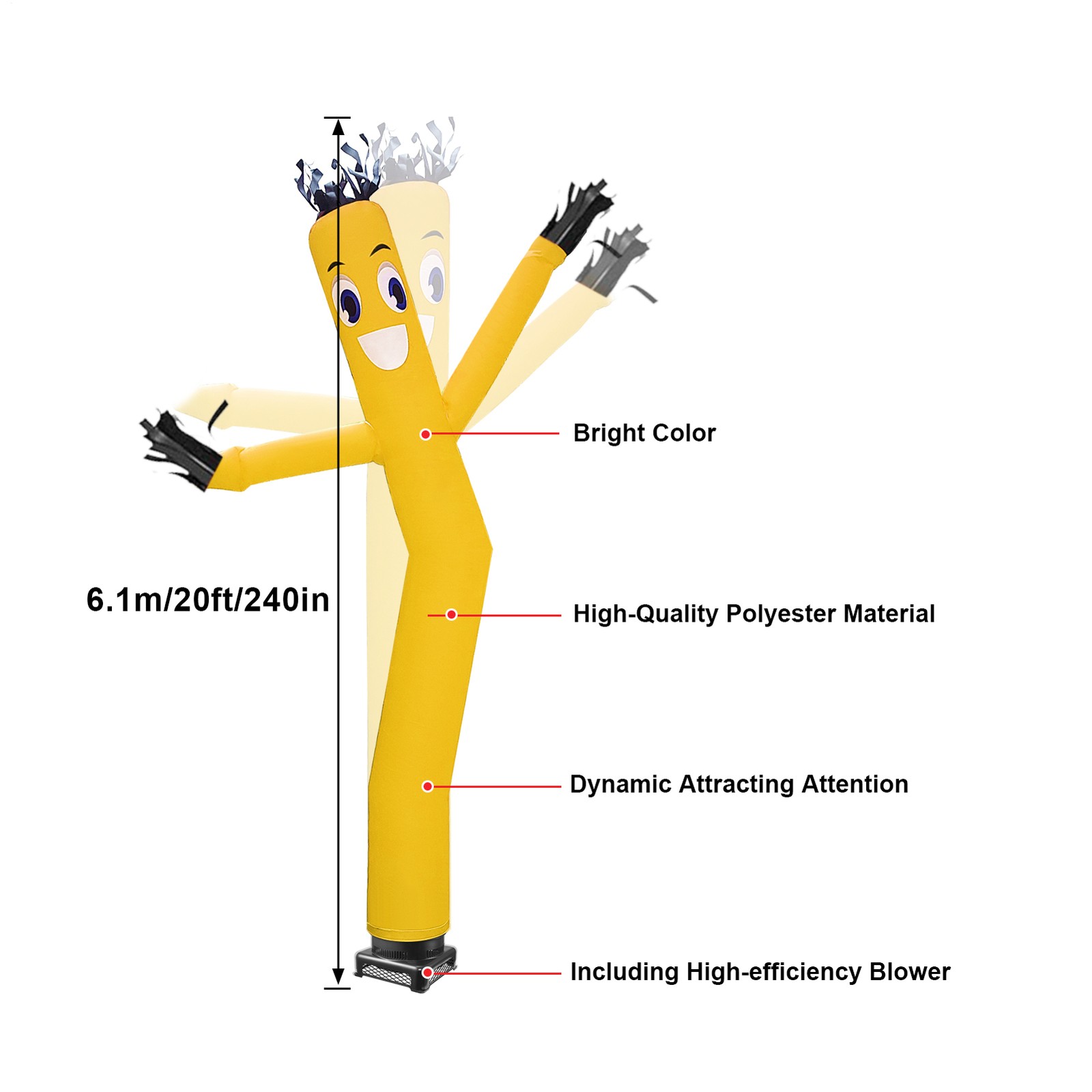 20 ft Air Dancers Wacky Waving Inflatable Tube Man with 1 HP Blower Fan