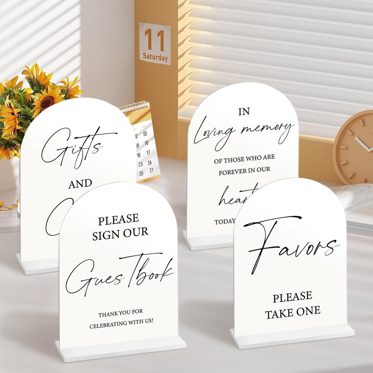 4 Pcs Arch Acrylic Wedding Signs with Stand Reception 5×7 Inch White Arched