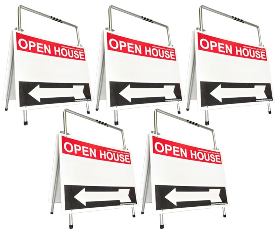 Real Estate Open House Sign Kit Metal A-Frame 5-Pack Red White Black